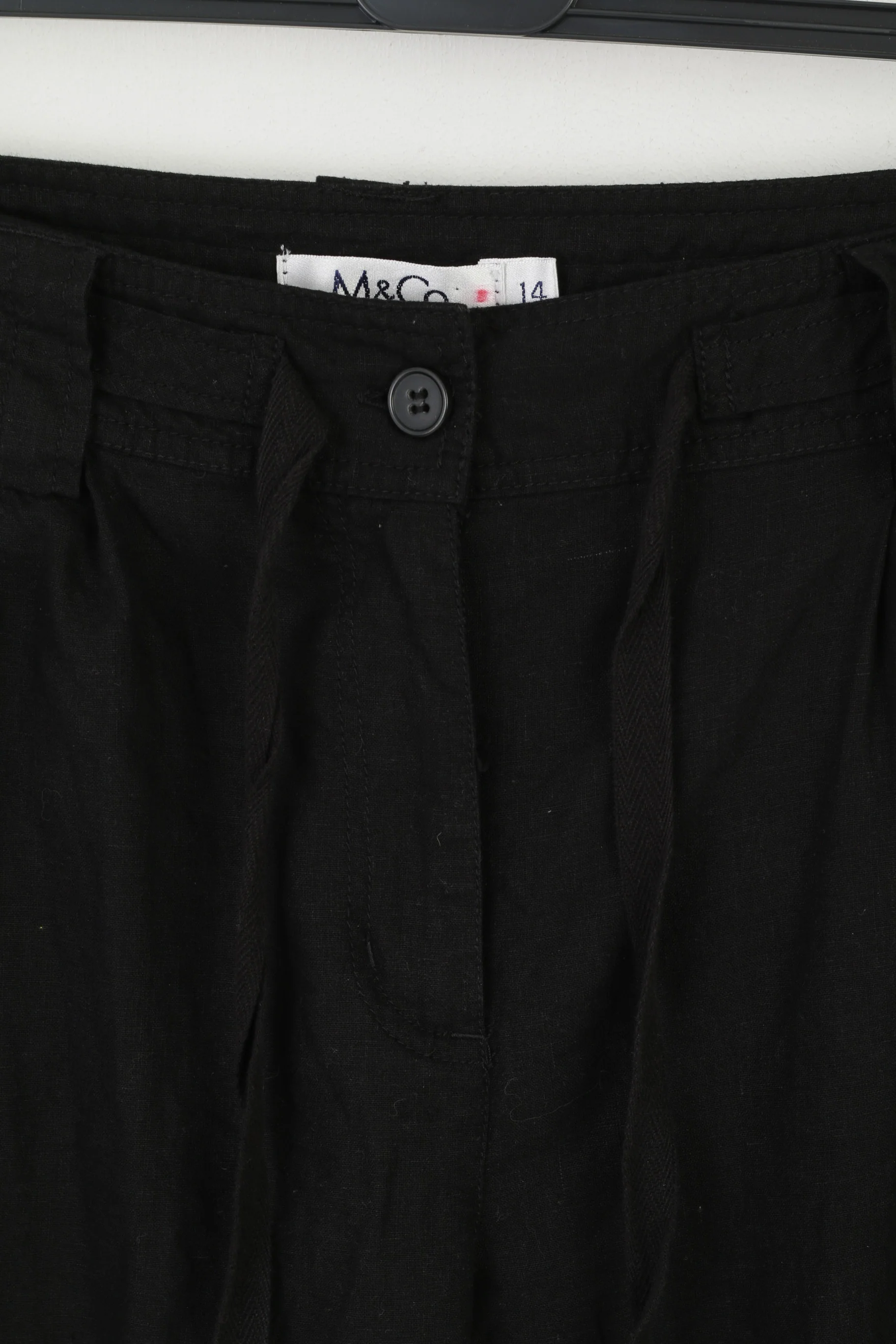 M&Co Women 14 Trousers Black Linen Viscose Blend Summer Wide Leg Coulottes - Image 2