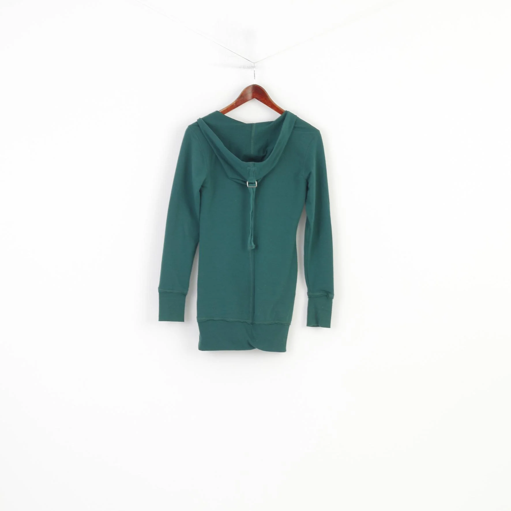 M.Elysse Women M Sweatshirt Green Hooded Long Tunic Kangaroo Pocket V Neck Vintage Top - Image 8
