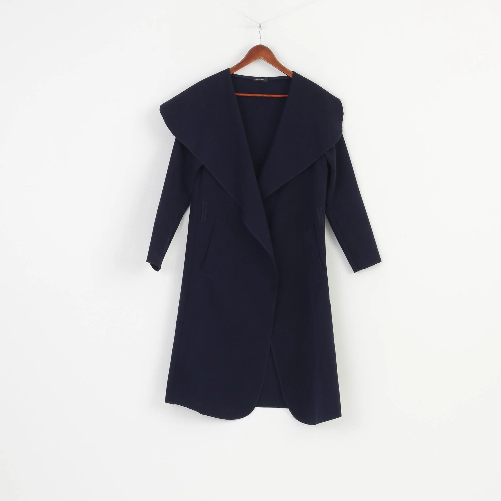 Made in Italy Woman M Cardigan Navy Blue Breasted Jacket Long Open Front Top