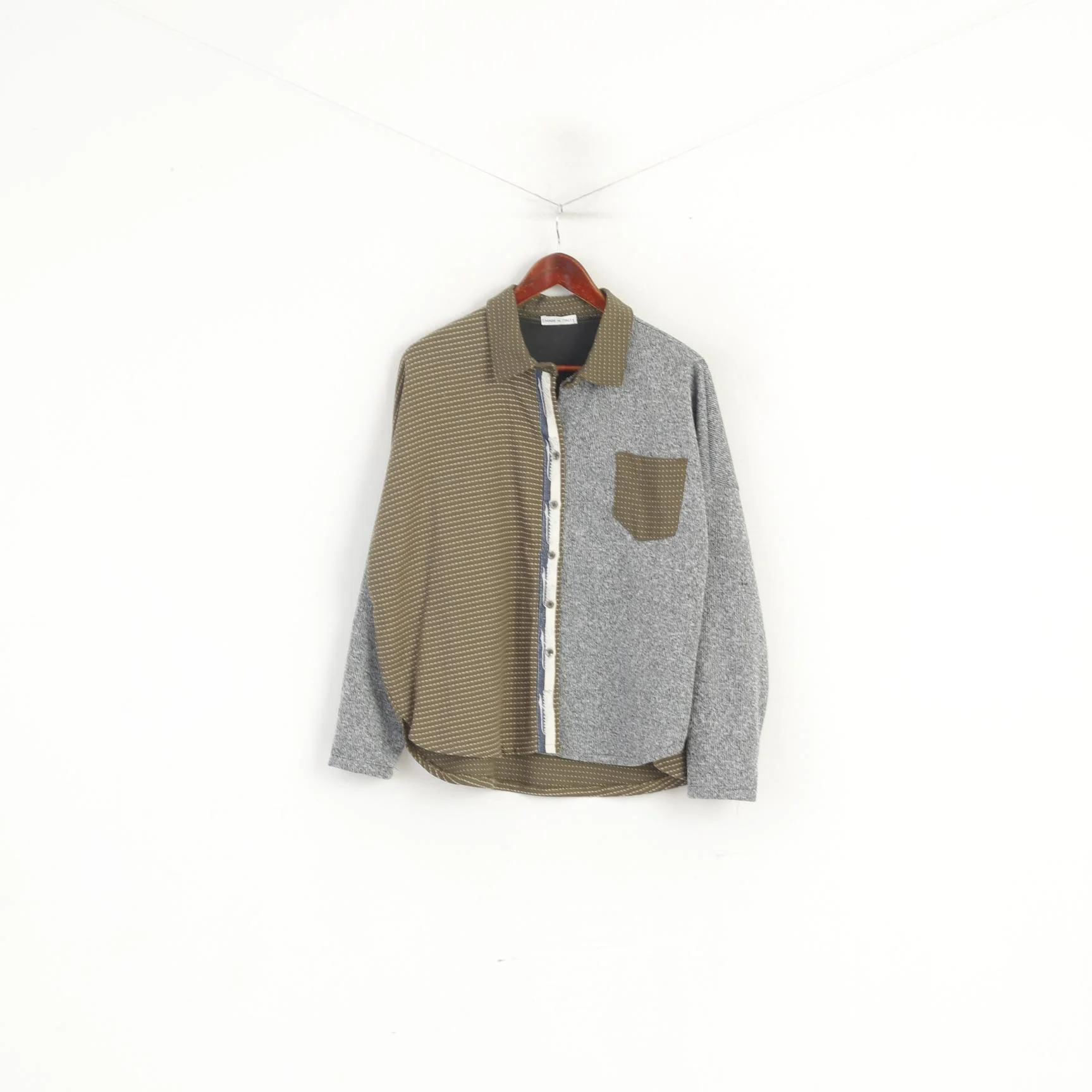 Made in Italy Women M Casual Shirt Green Gray Oversize Viscose Indi Top - Image 2