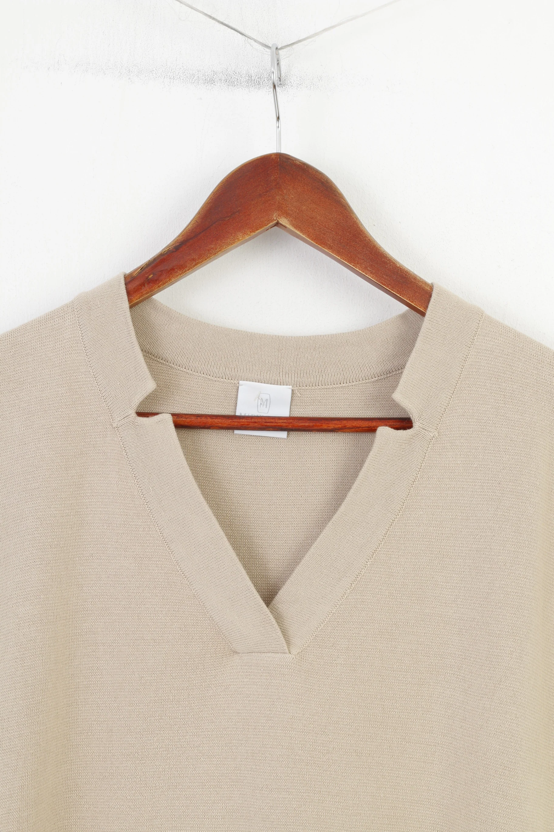 Madeleine Women M 10/12 Vest Shirt Beige Cotton V Neck Geometric Print Top - Image 2