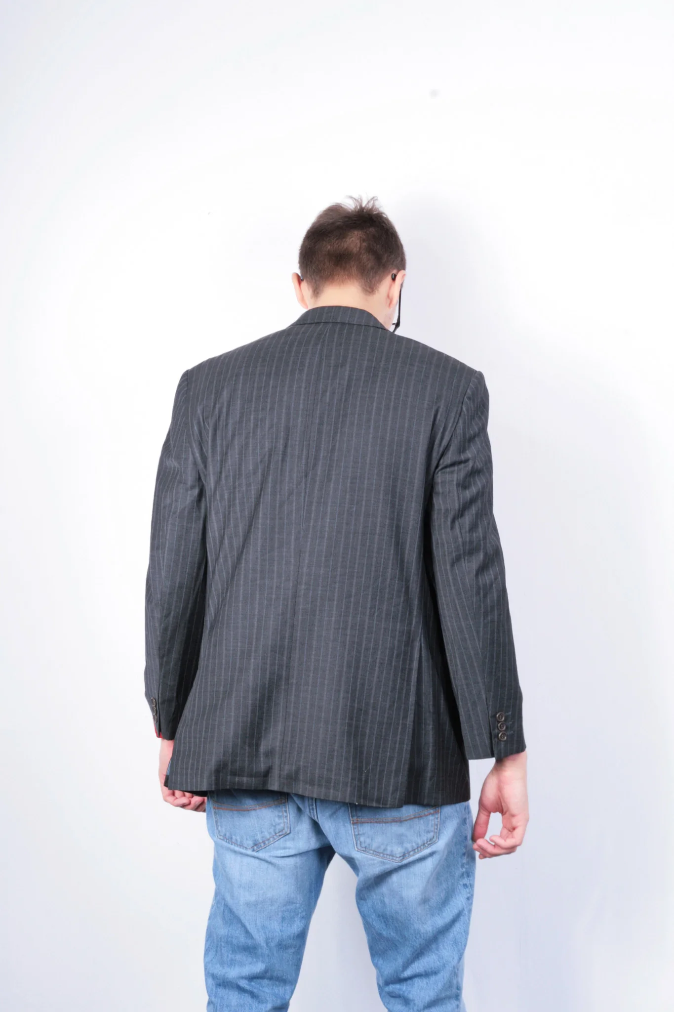 Magee Mens 42 S Blazer Top Suit Striped Grey Wool Single Breasted - Image 5