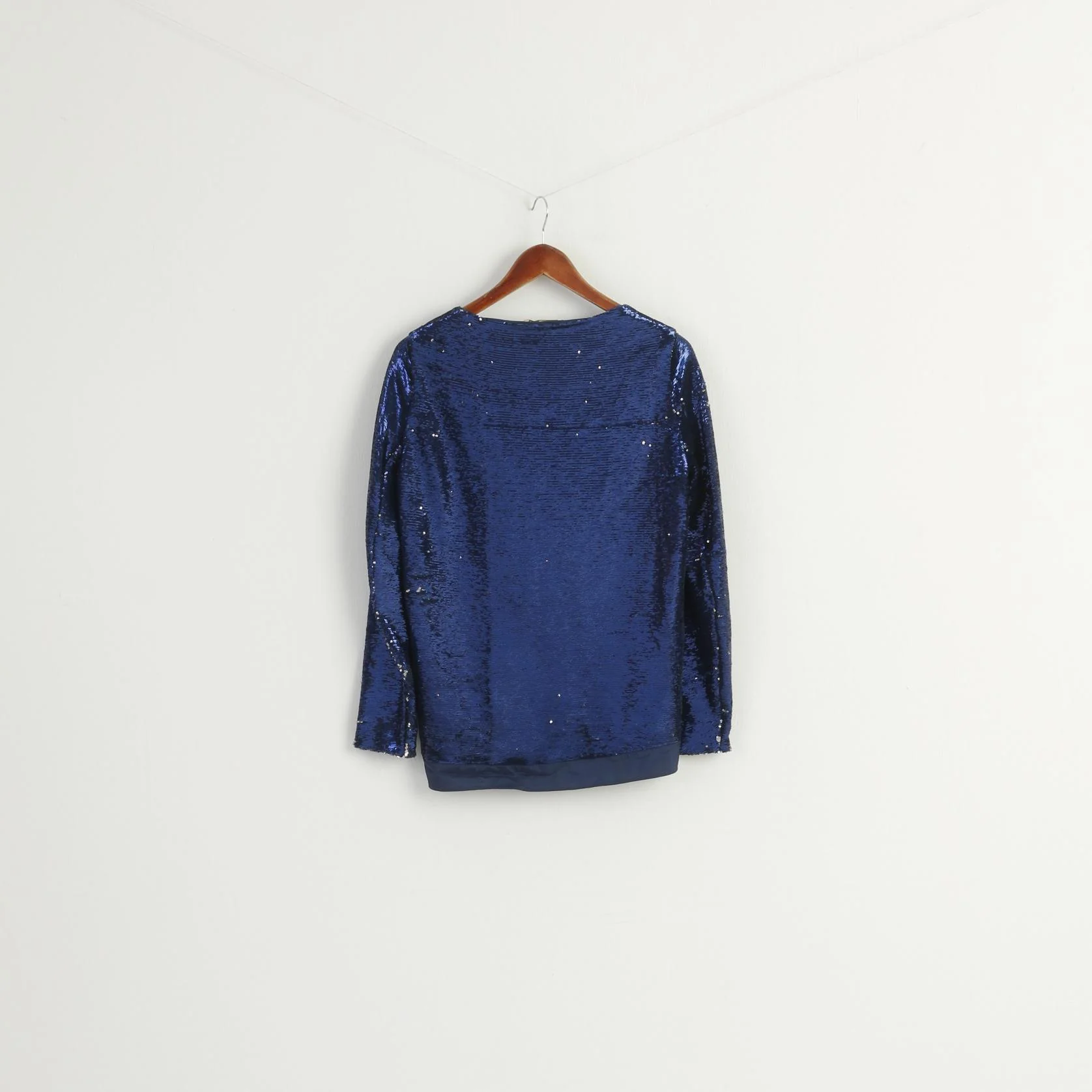 Maje Women 2 M Long Sleeved Shirt Navy Silver Sequin Crew Neck Top - Image 8