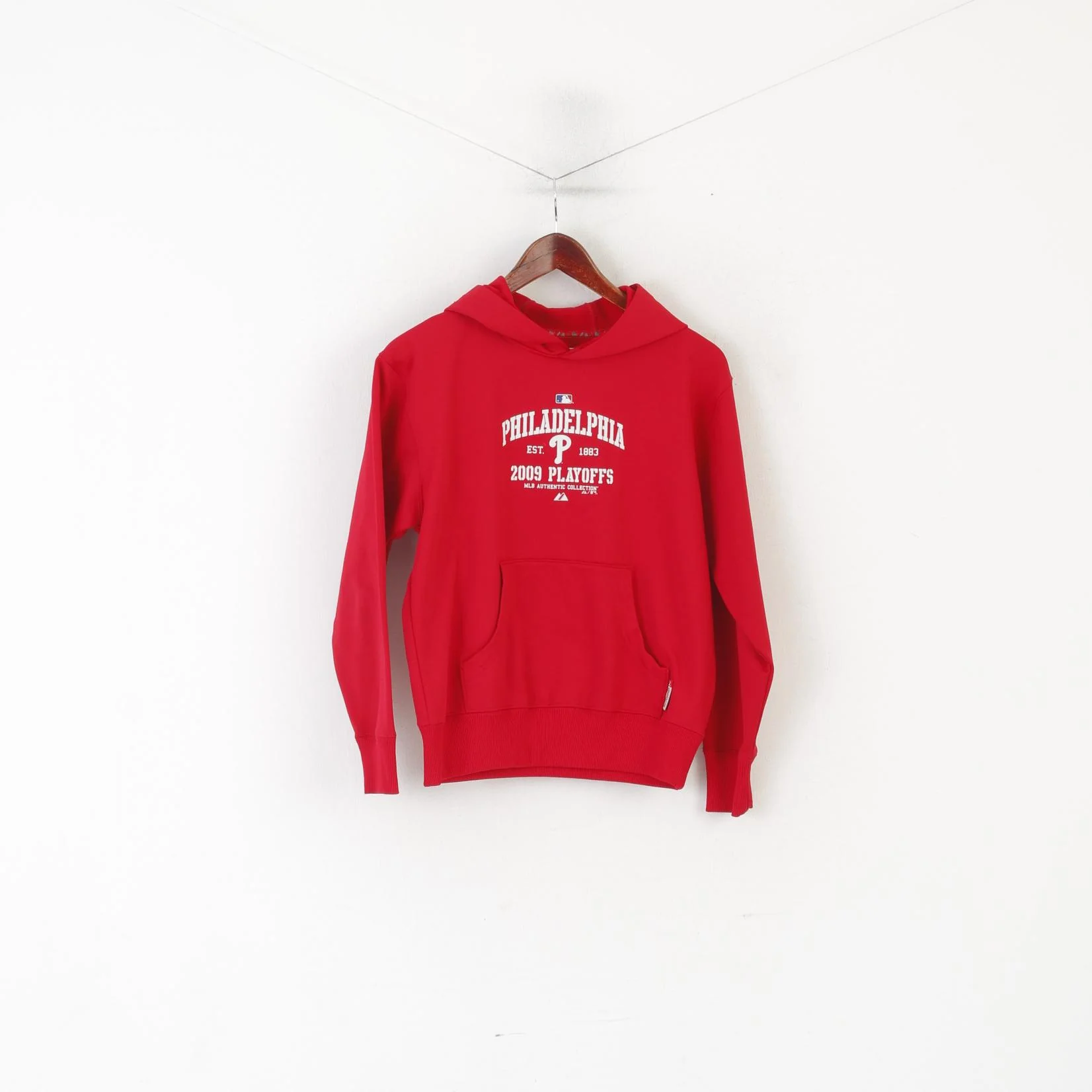 Majestic Boys L 10-14 Age Sweatshirt Red Philadelphia 2009 Play Off Hoodie Top