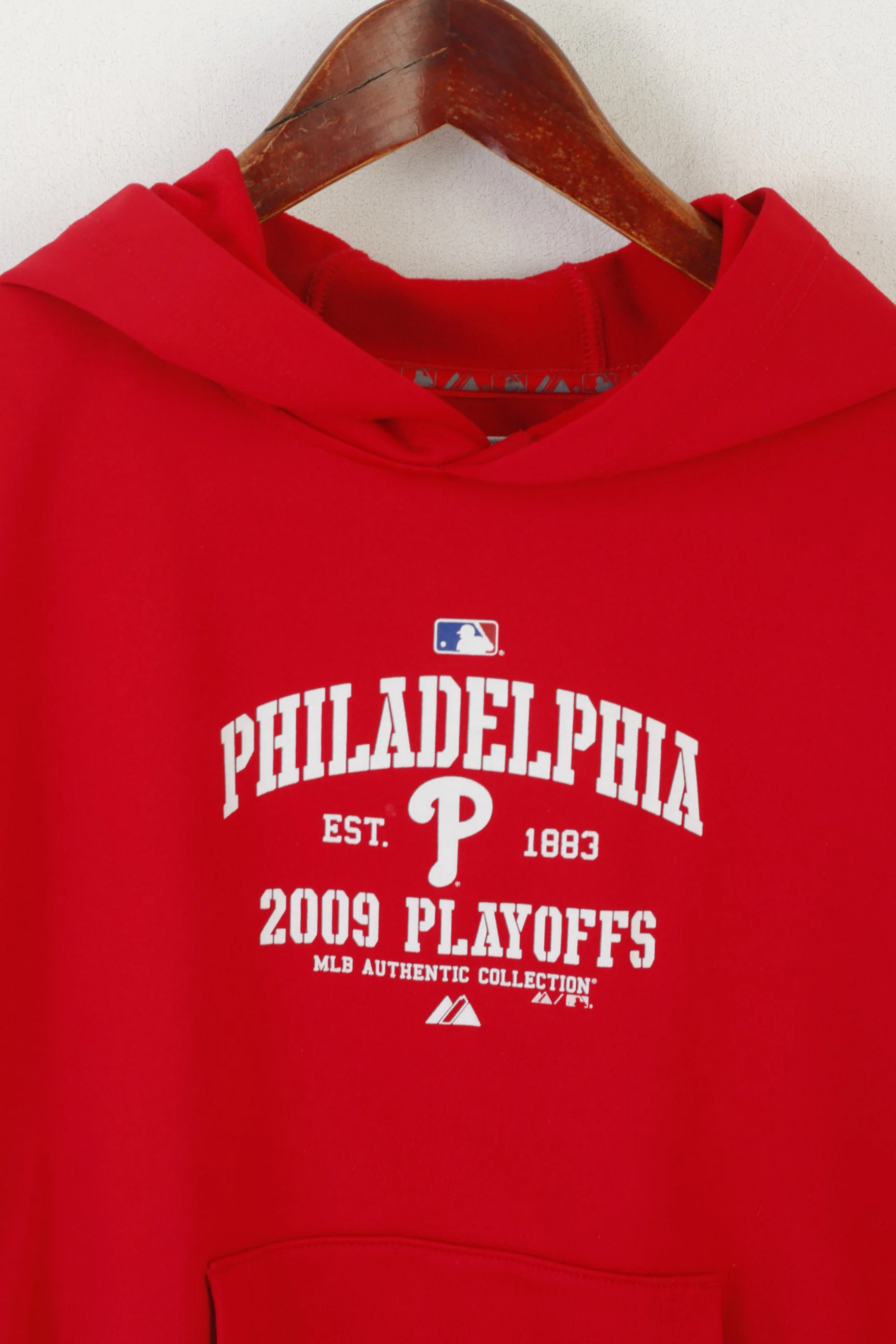 Majestic Boys L 10-14 Age Sweatshirt Red Philadelphia 2009 Play Off Hoodie Top - Image 2