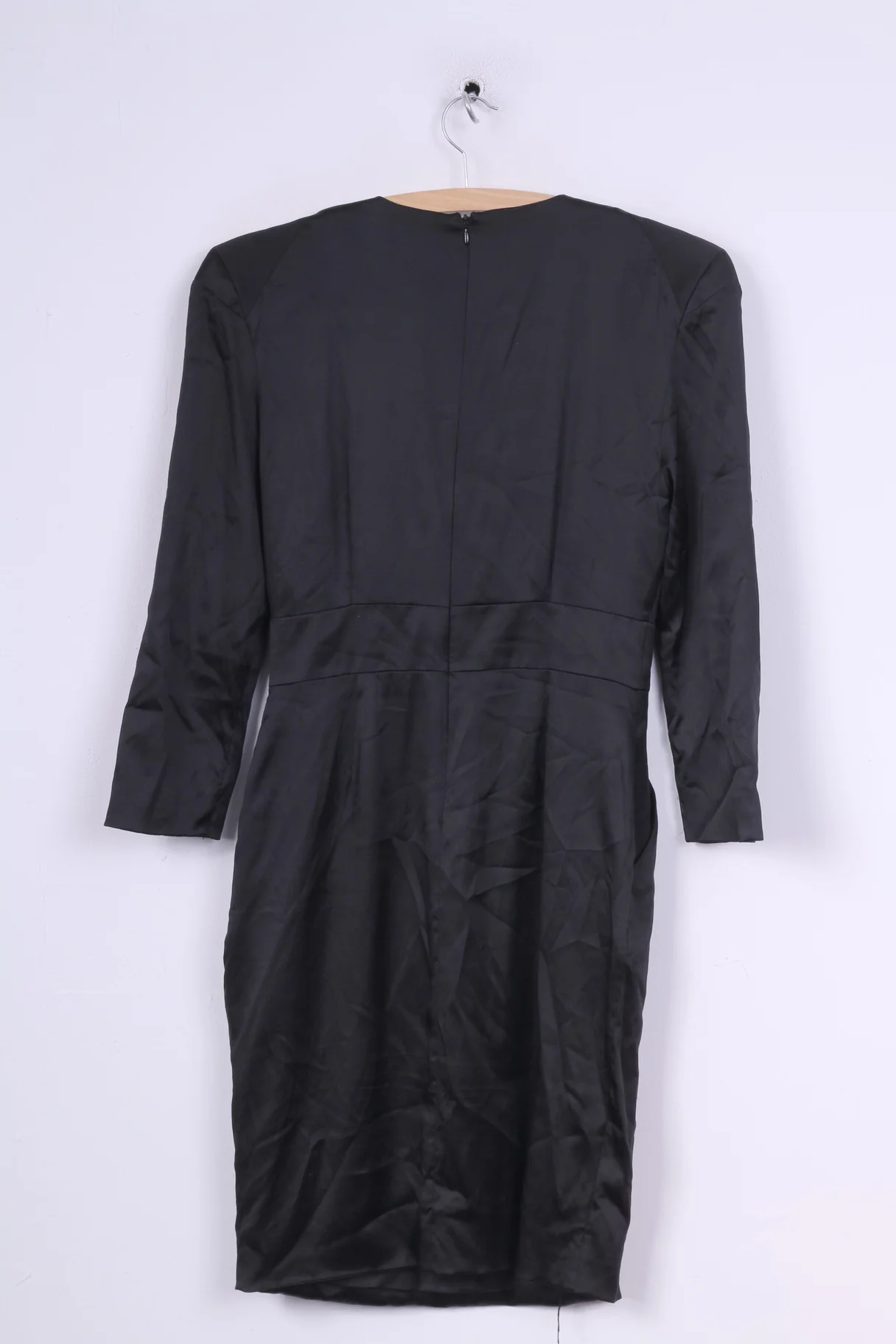 Malene Birger Womens 38 M Midi Dress Style Ares Black Silk Shoulder Pads 7/8 Sleeve - Image 6