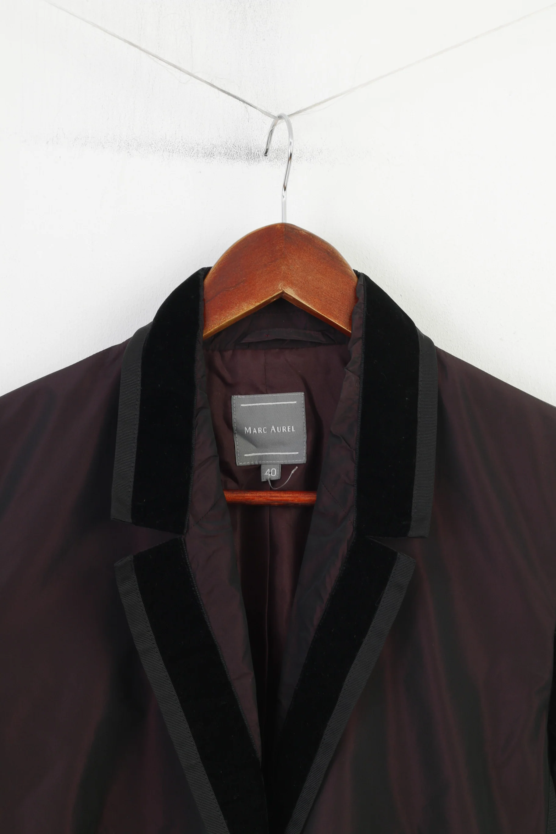 Marc Aurel Women 40 M Blazer Purple Shiny Shoulder Pads Single Breasted Bottoms Vintage Jacket - Image 2
