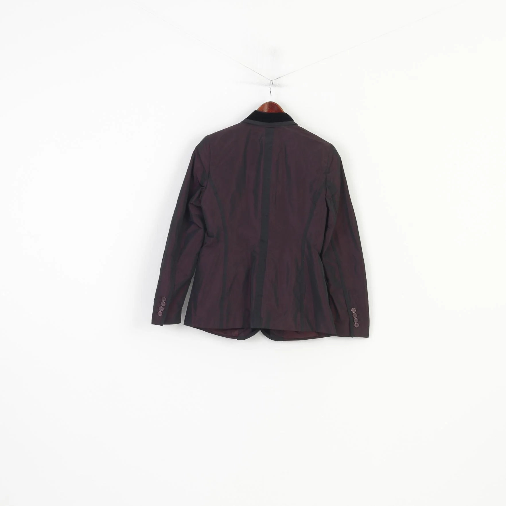 Marc Aurel Women 40 M Blazer Purple Shiny Shoulder Pads Single Breasted Bottoms Vintage Jacket - Image 6