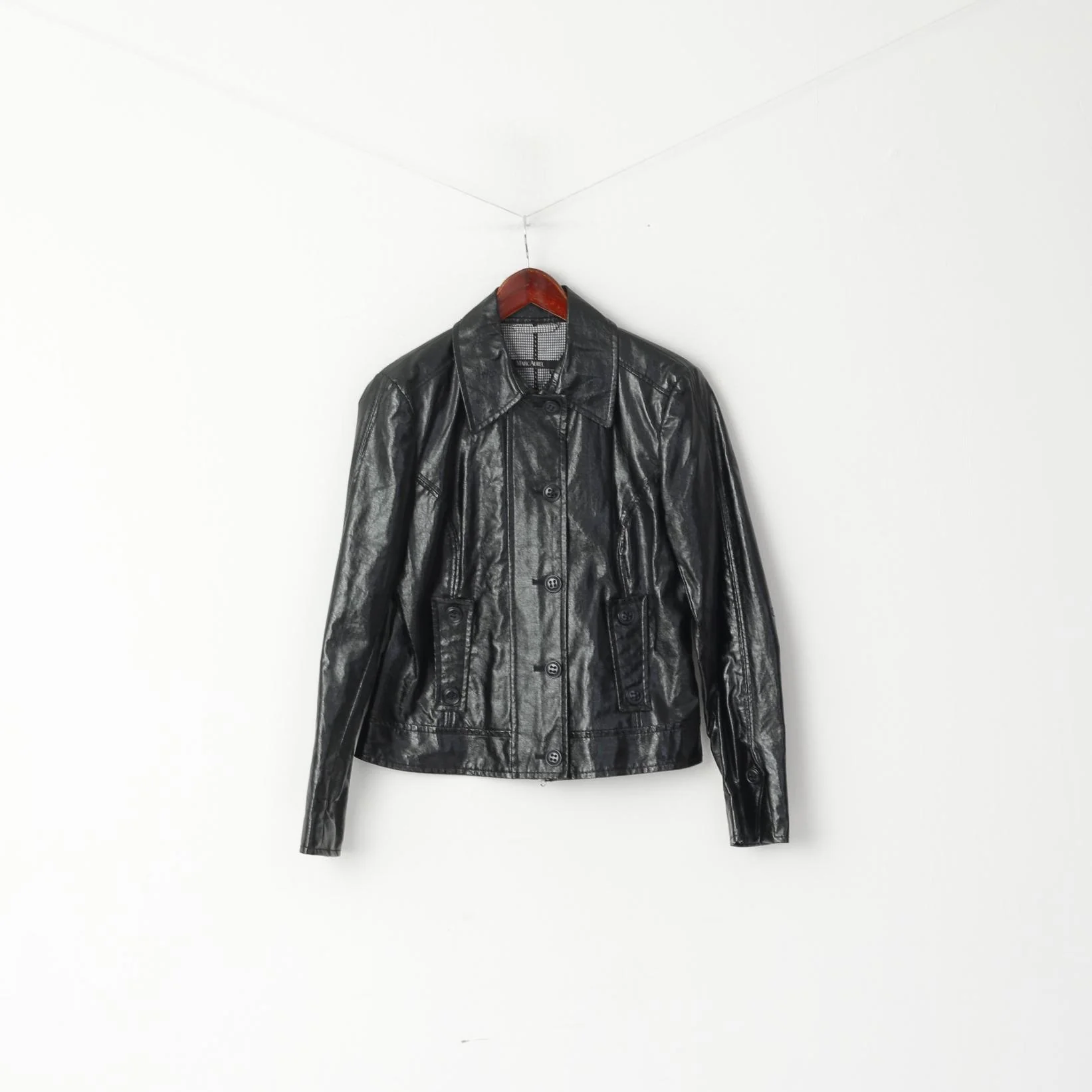 Marc Aurel Womens 38 S Jacket Black Shiny Full Zipper Biker Lightweight Classic Top - Image 2