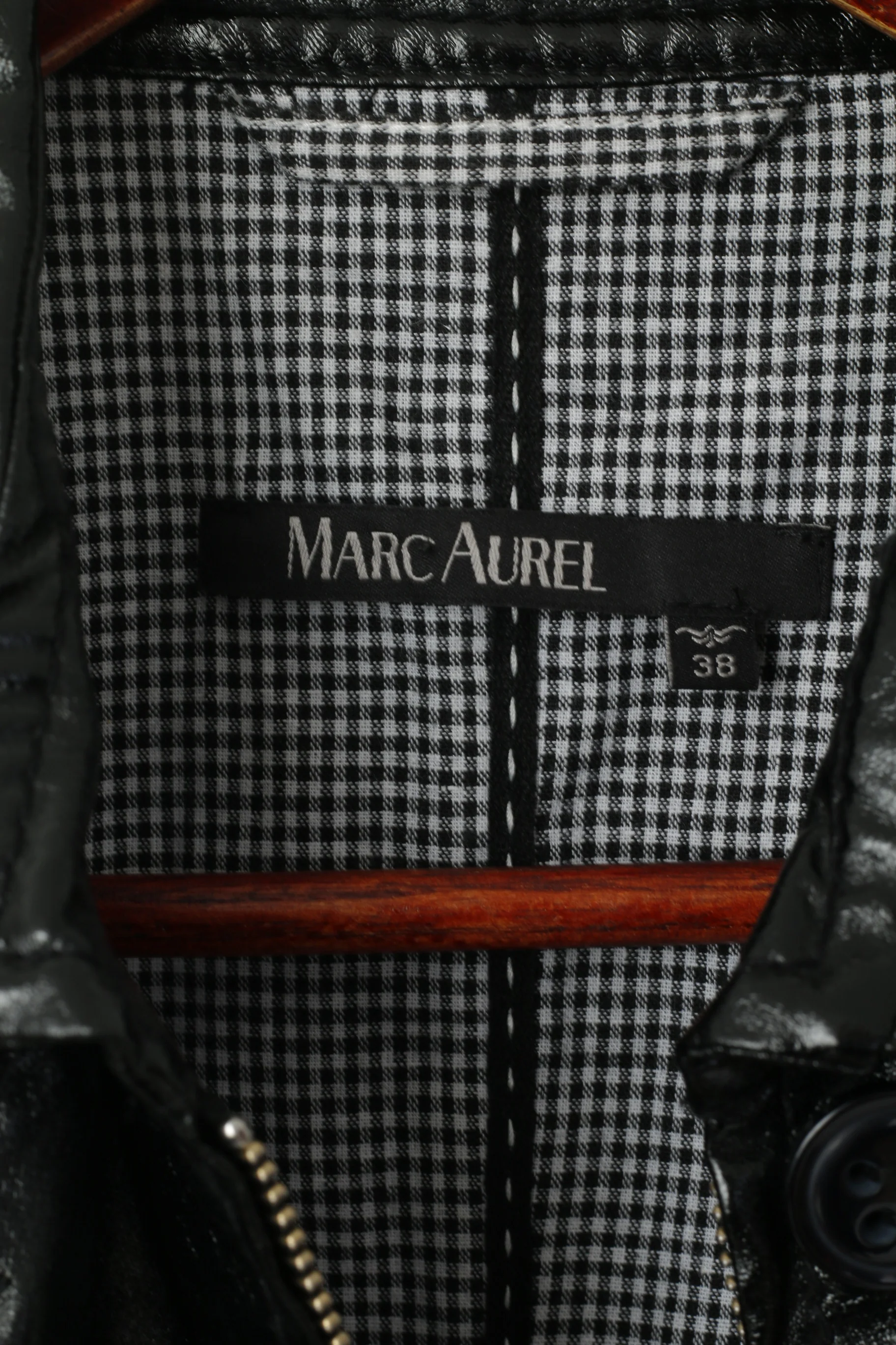 Marc Aurel Womens 38 S Jacket Black Shiny Full Zipper Biker Lightweight Classic Top - Image 5