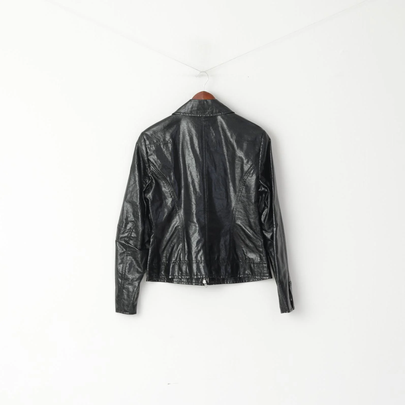 Marc Aurel Womens 38 S Jacket Black Shiny Full Zipper Biker Lightweight Classic Top - Image 7
