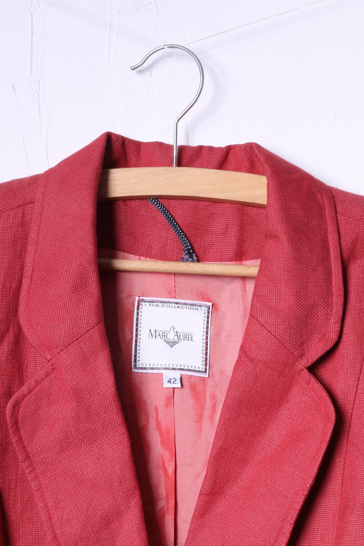 Marc Aurel Womens 42 Blazer Red Single Breasted Linen Shoulder Pads Top - Image 2