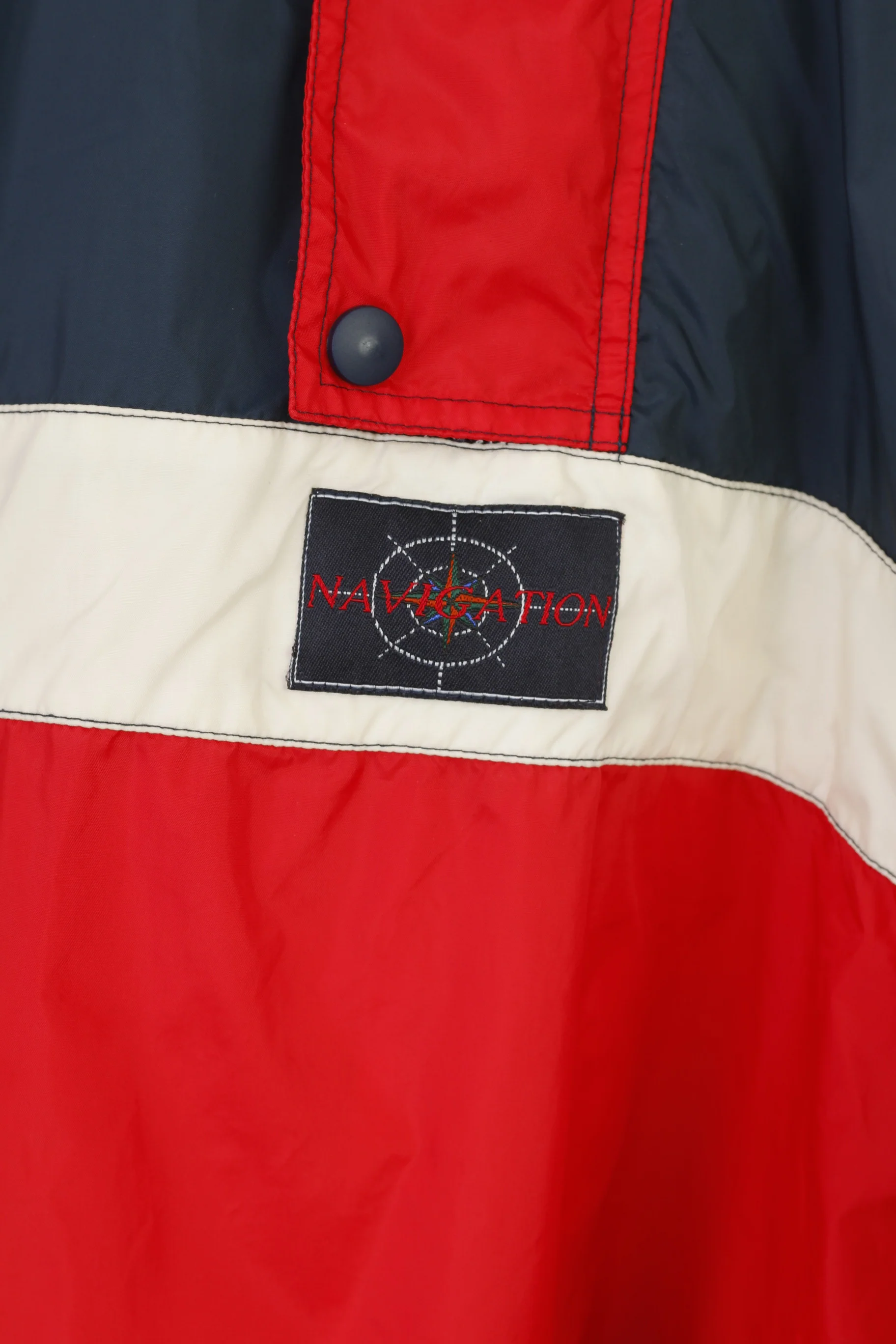 Marcel Clair Men L Jacket Zip Neck Vintage Polyamid Red Navigation Graphic Hood Top - Image 4
