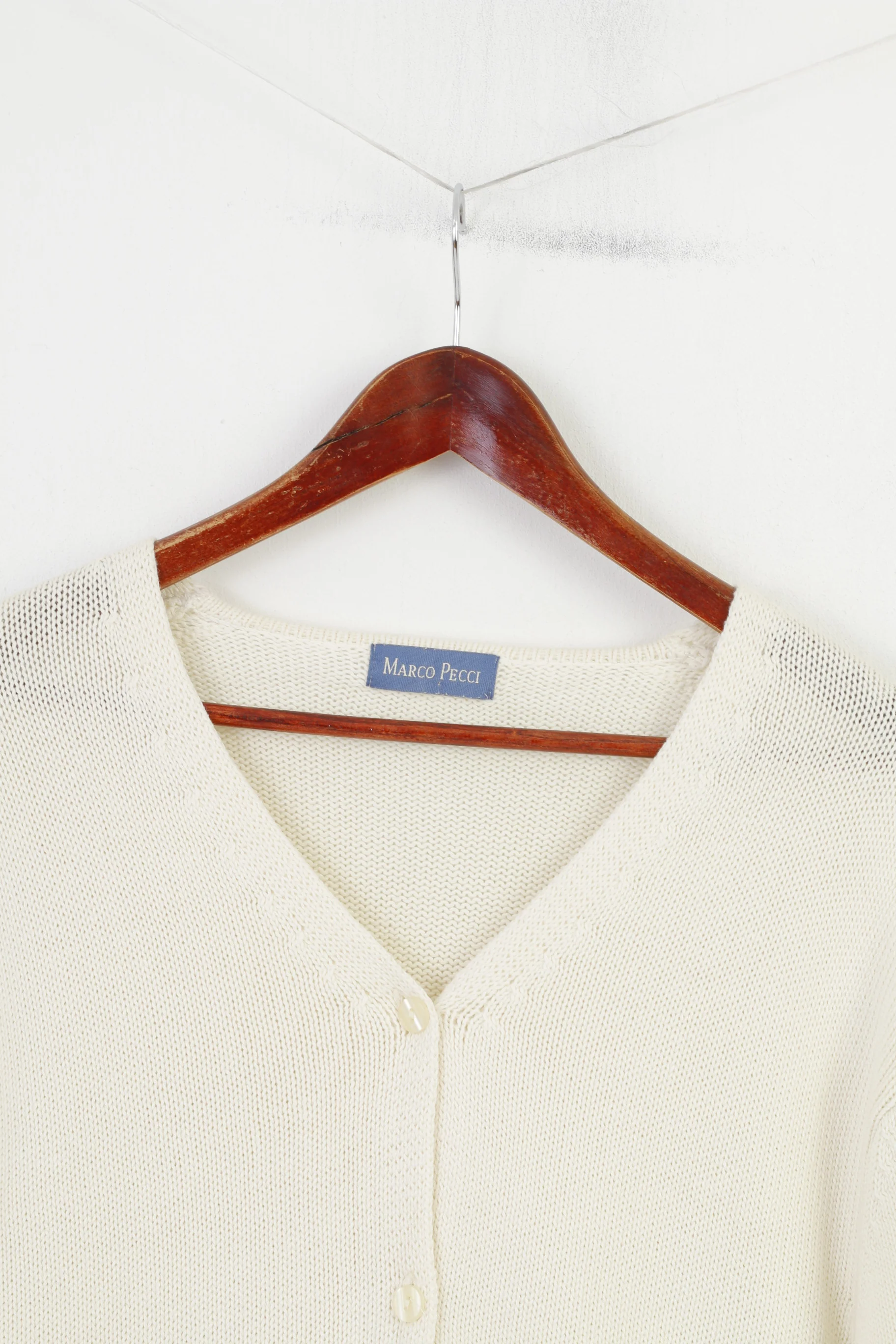 Marco Pecci Women L Jumper Cream Cotton Cardigan Short Sleeve Vintage V Neck Sweater - Image 2