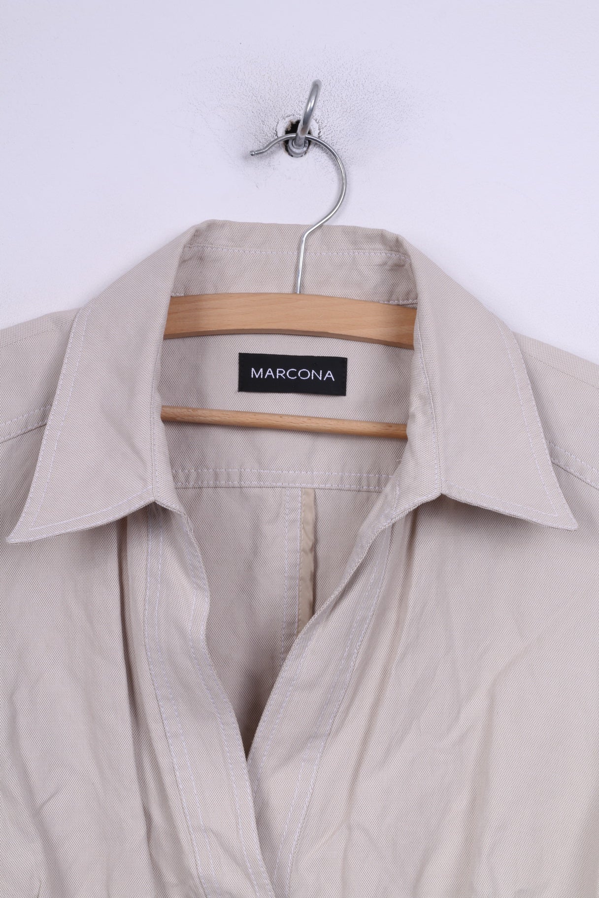 Marcona Womens 42 L Blazer Jacket Cream Single Breasted Pocket Cotton - Image 2
