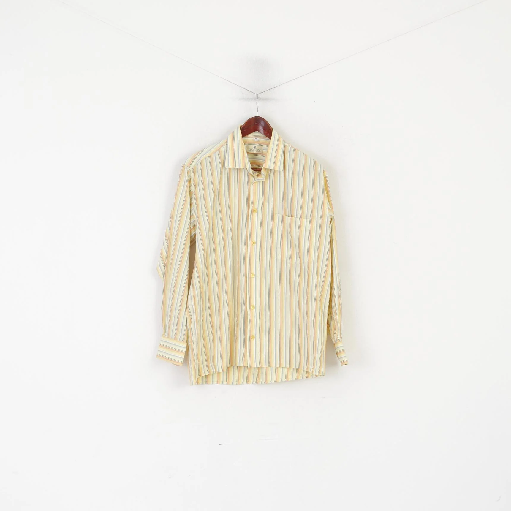 Marconi Collection Men 40 176/182 M Casual Shirt Striped Yellow Cotton Long Sleeve Top - Image 2