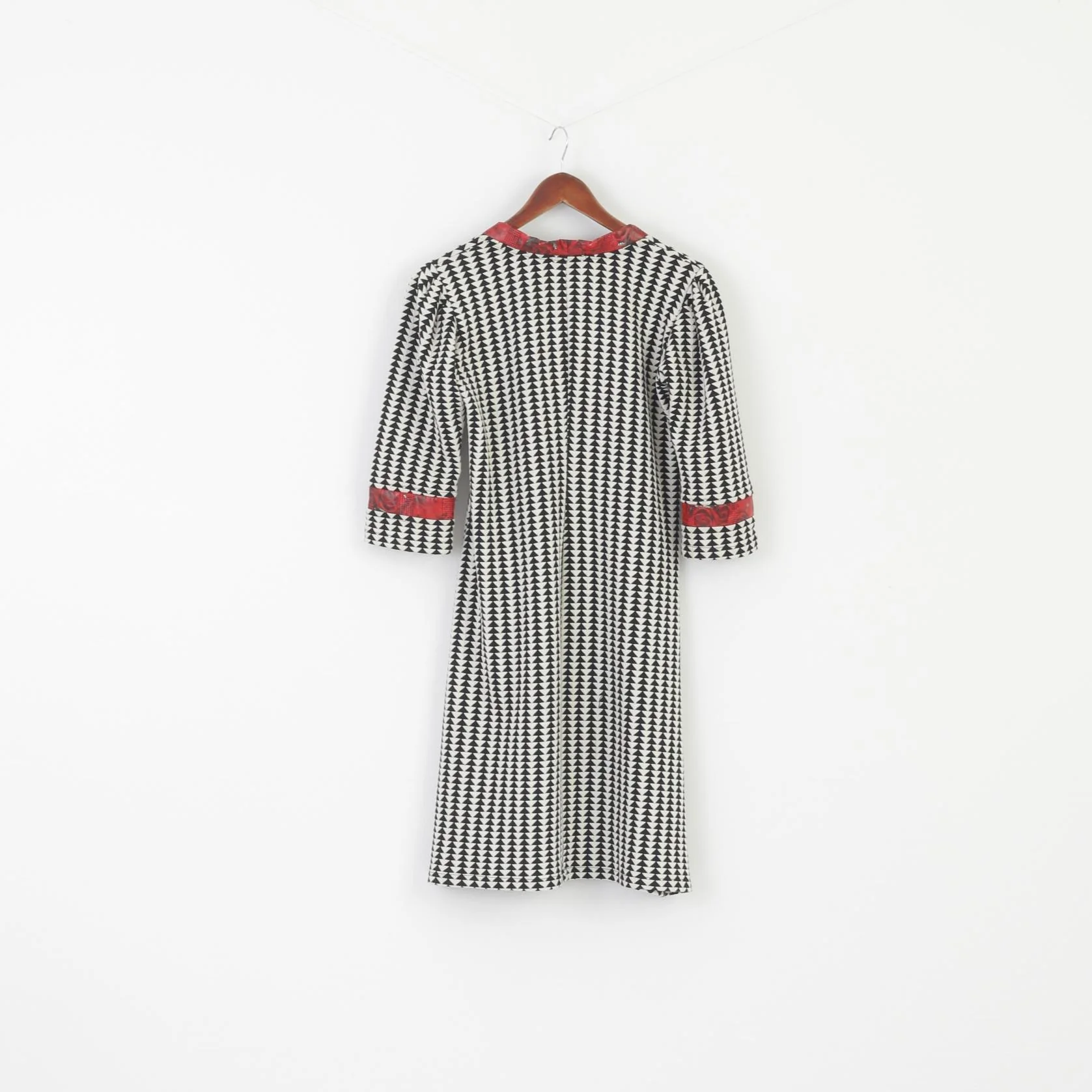 Margot Women L Midi Dress Black White Cotton Vintage Roses Stretch Pencil Crew Neck - Image 6