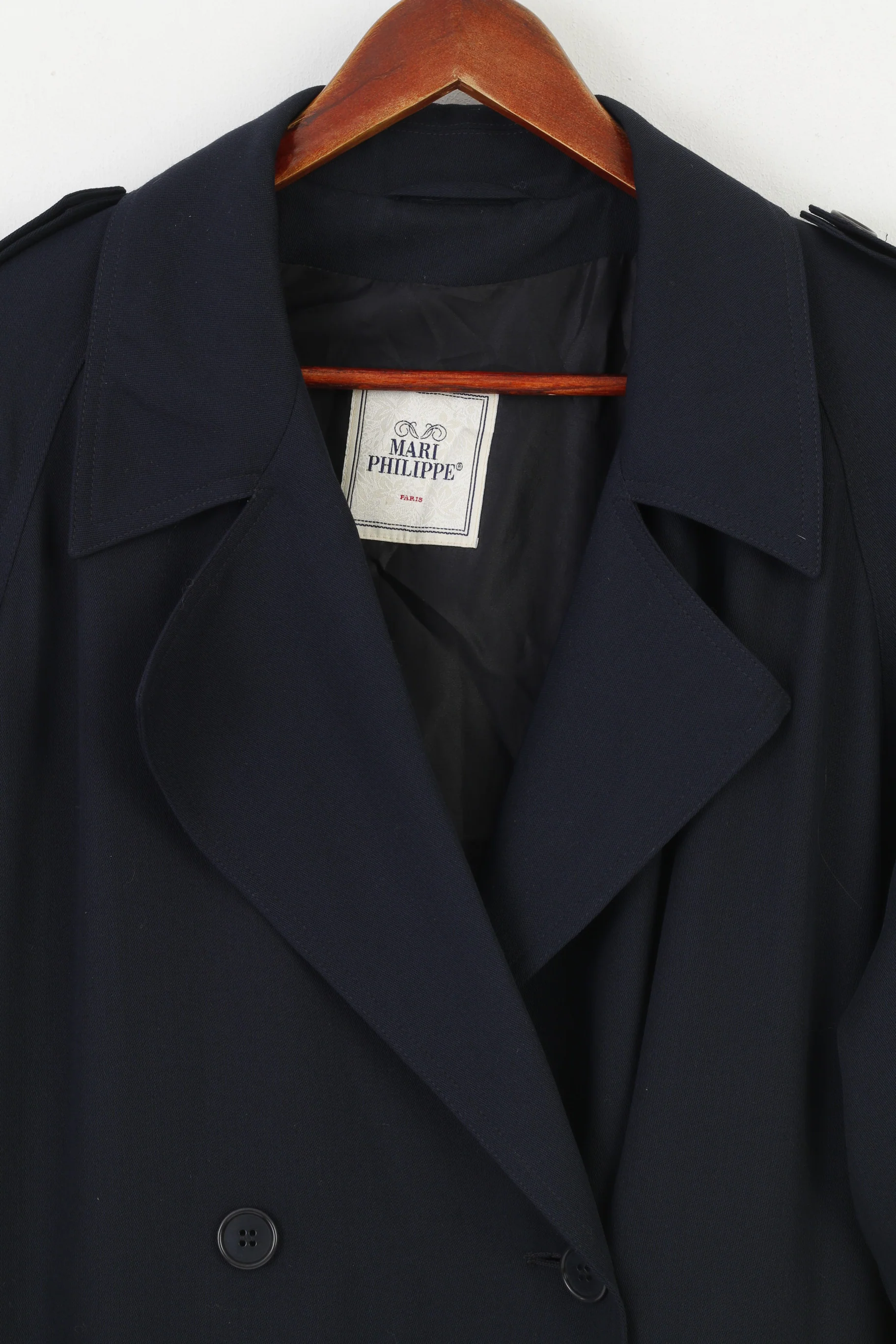 Mari Philippe Paris Women 16 42 XL Coat Navy Vintage Buttons Double Breasted Peacoat - Image 2