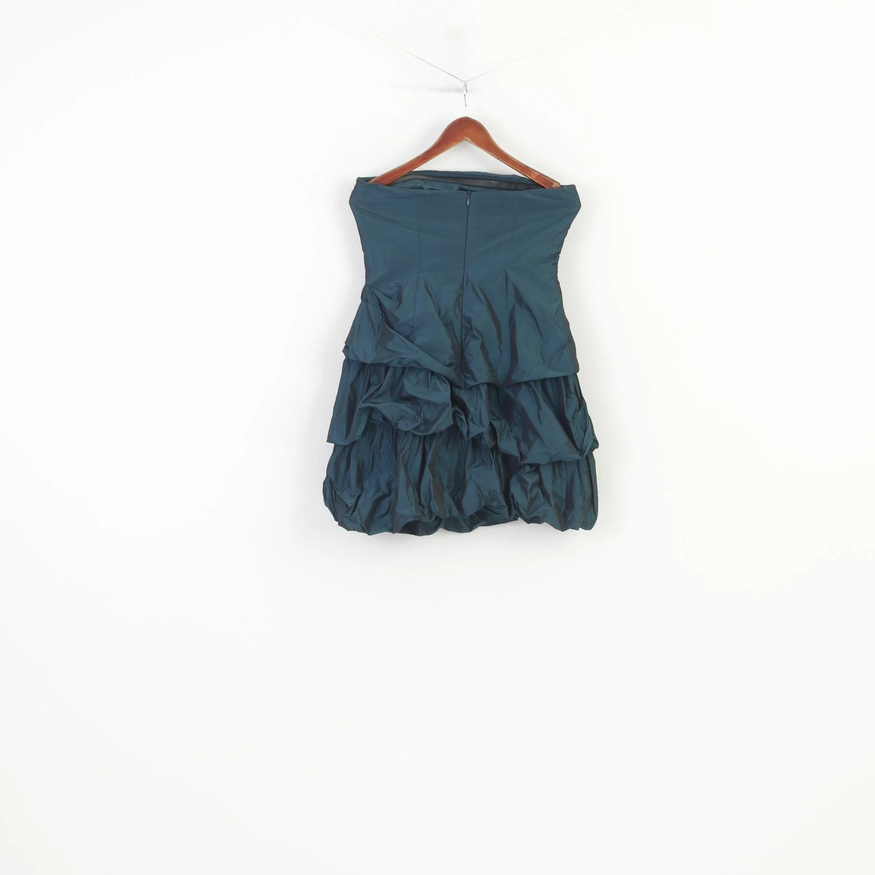 Marie Blanc Women 12 M Mini Dress Bandeau Sea Green Shiny Ruffles Elegant Party Summer Vintage - Image 7