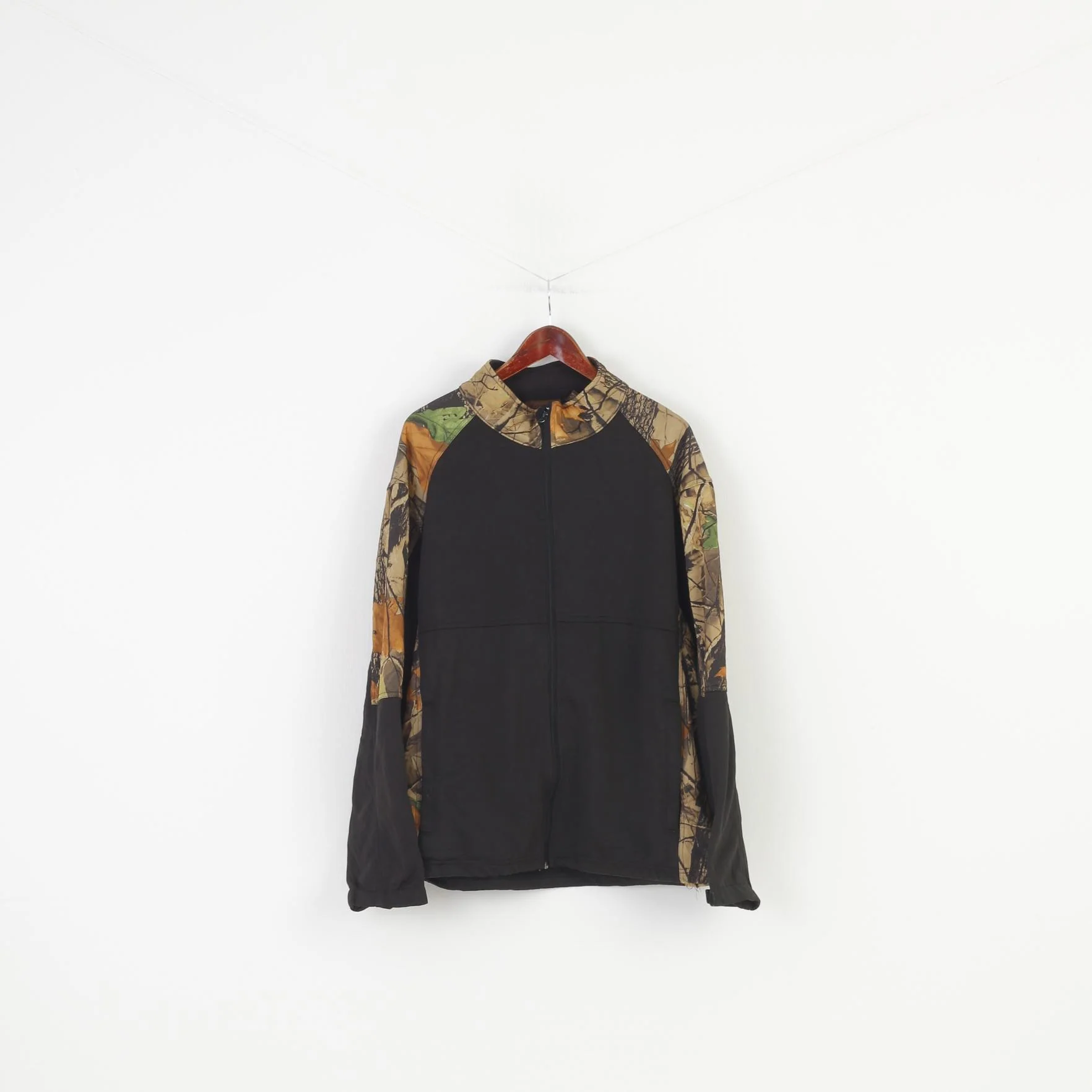 Marino Bay Man Jacket 2XL Vintage Fleece Inside Black Full Zipper Forest Print Padded Top - Image 2