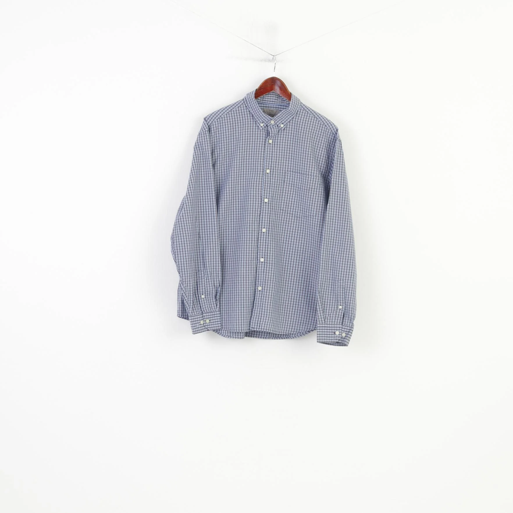 Marks & Spencer Men XL Casual Shirt Blue Checkered Pure Cotton Regular Fit Top