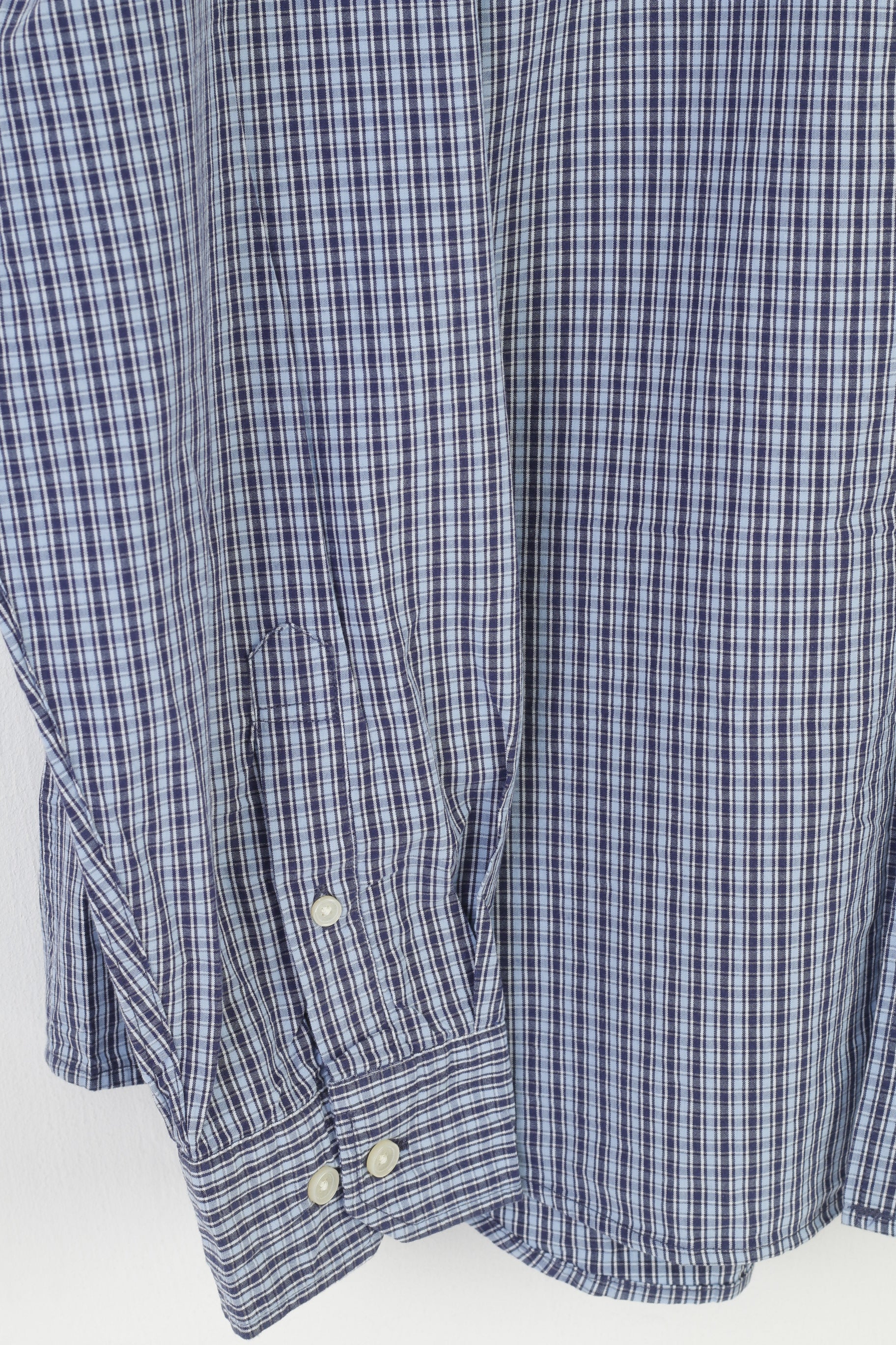 Marks & Spencer Men XL Casual Shirt Blue Checkered Pure Cotton Regular Fit Top - Image 3