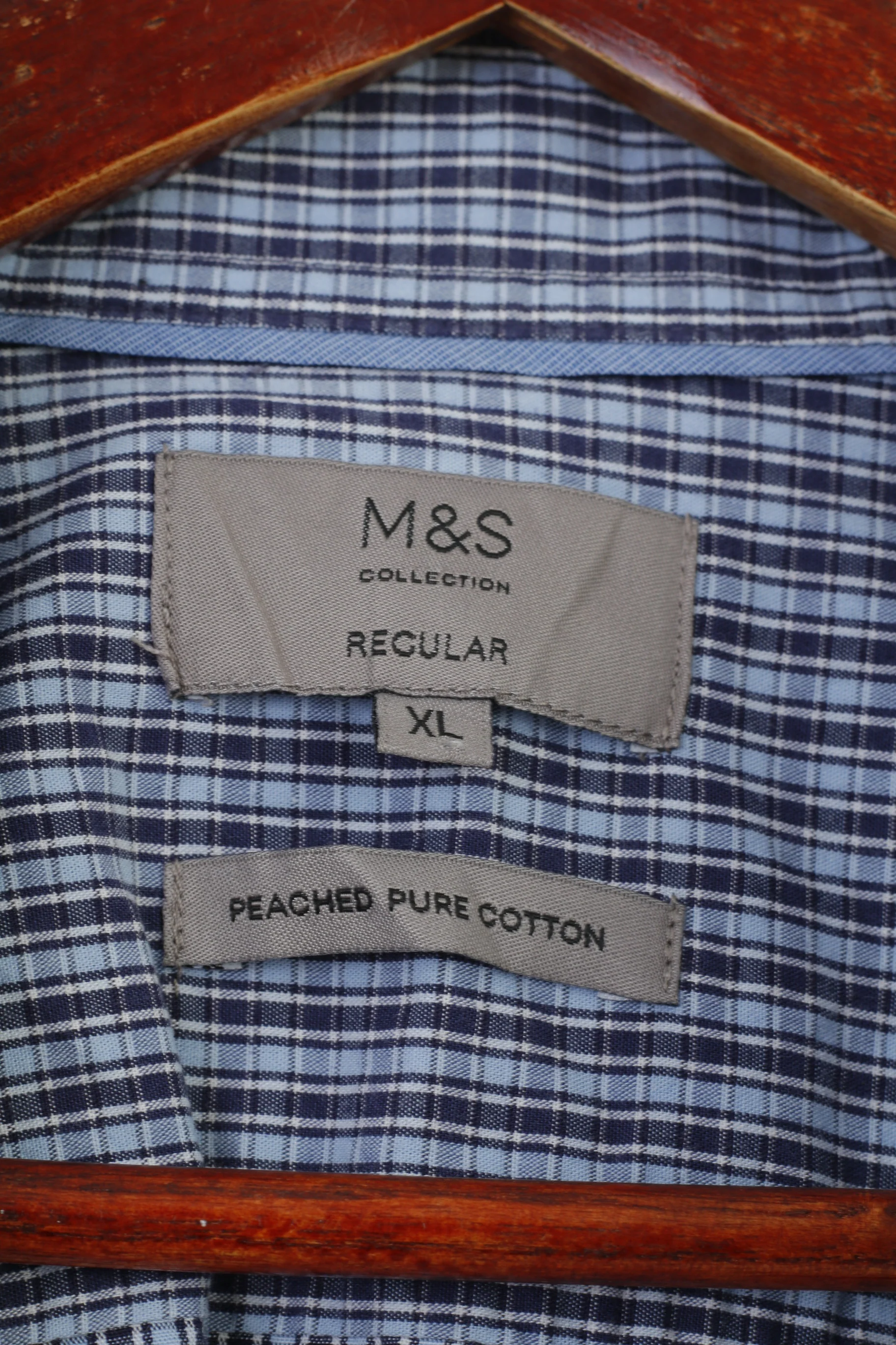 Marks & Spencer Men XL Casual Shirt Blue Checkered Pure Cotton Regular Fit Top - Image 4