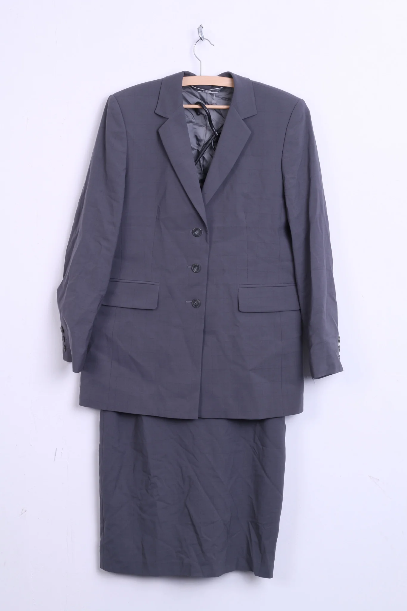 Marks & Spencer Womens 12 L Set Skirt and Blazer Grey Check Wool
