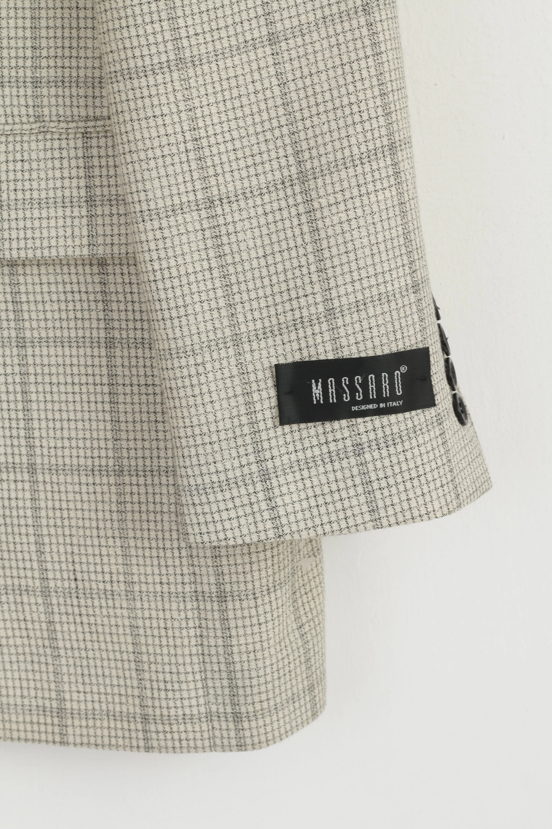 Massaro Men 54 Blazer Cream Checkered Wool Italy Shoulder Pads Single Breasted Jacket - Image 3