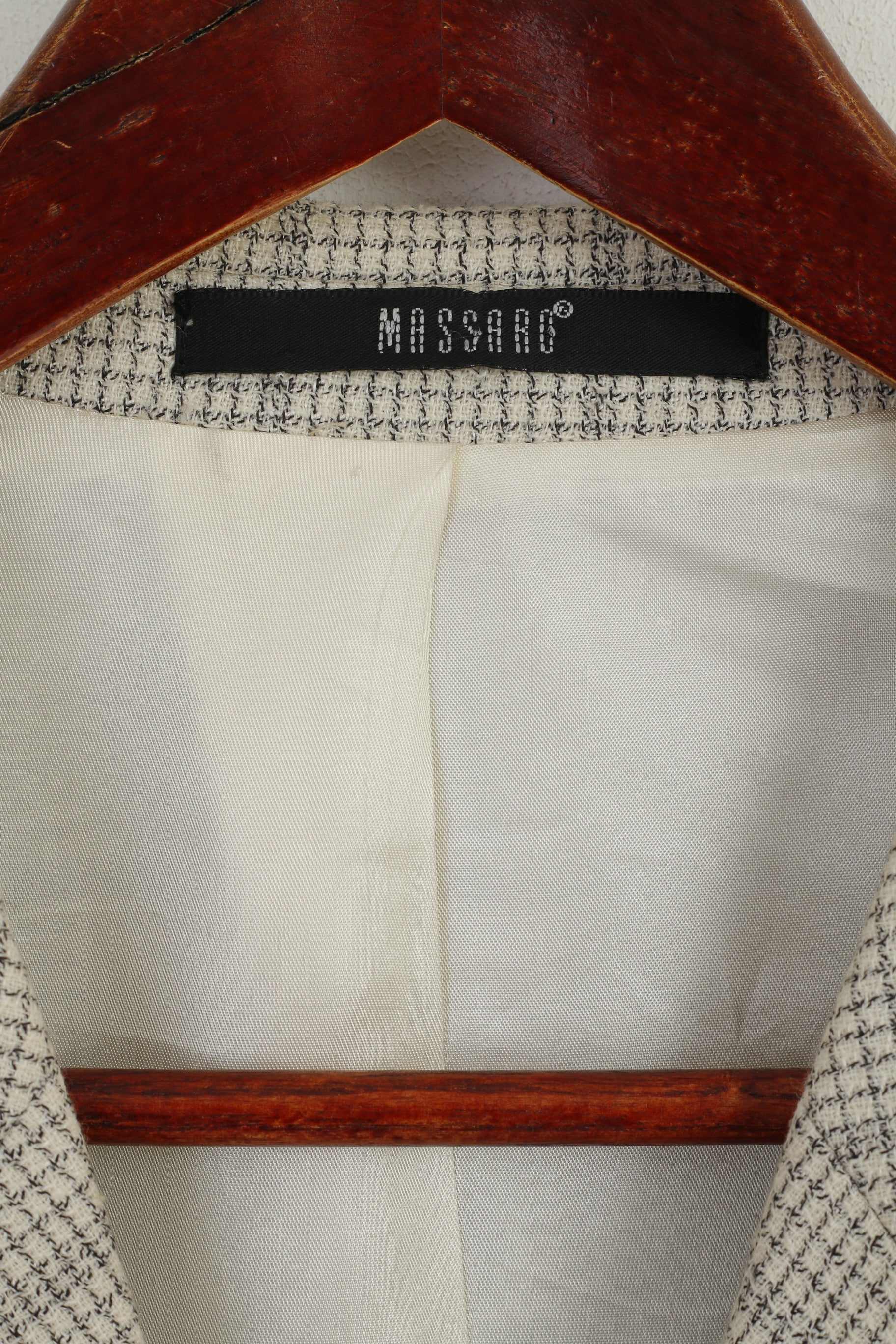 Massaro Men 54 Blazer Cream Checkered Wool Italy Shoulder Pads Single Breasted Jacket - Image 4