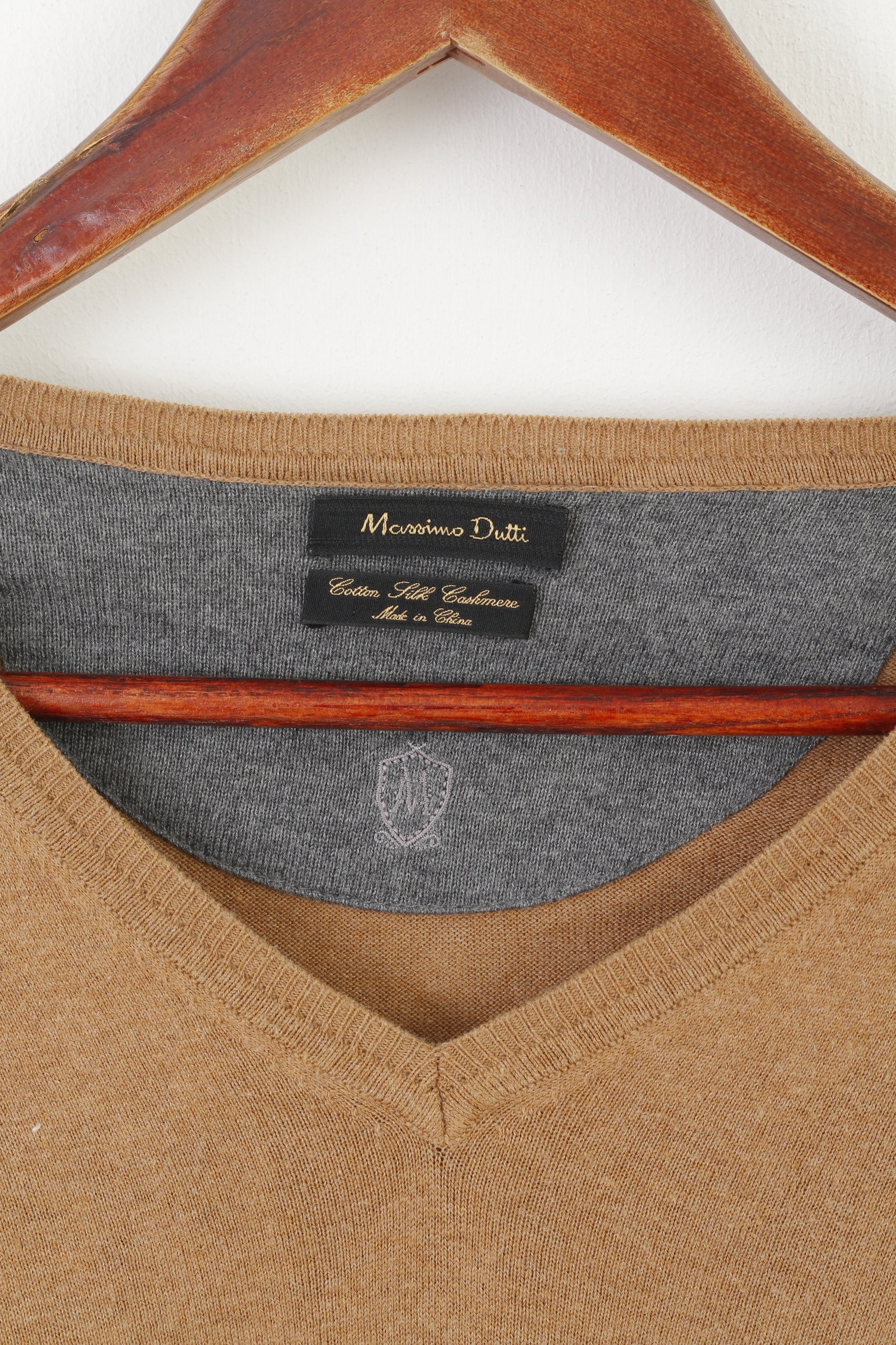 Massimo Dutti Men L Jumper Brown Soft Cotton Classic Vintage Logo Sweater - Image 2