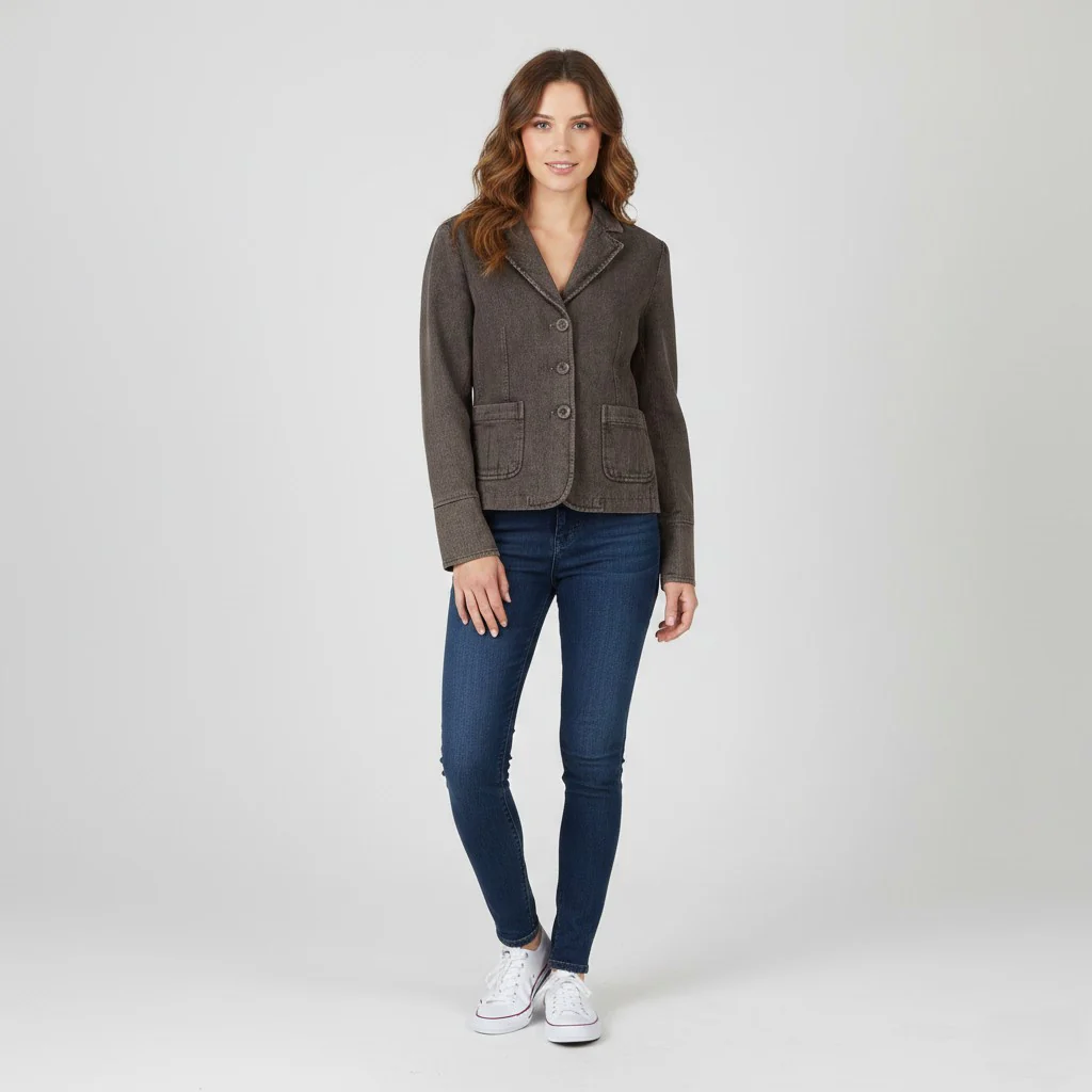 Massimo Dutti Women 40 S Blazer Brown Herringbone Vintage Cotton Cropped Jacket