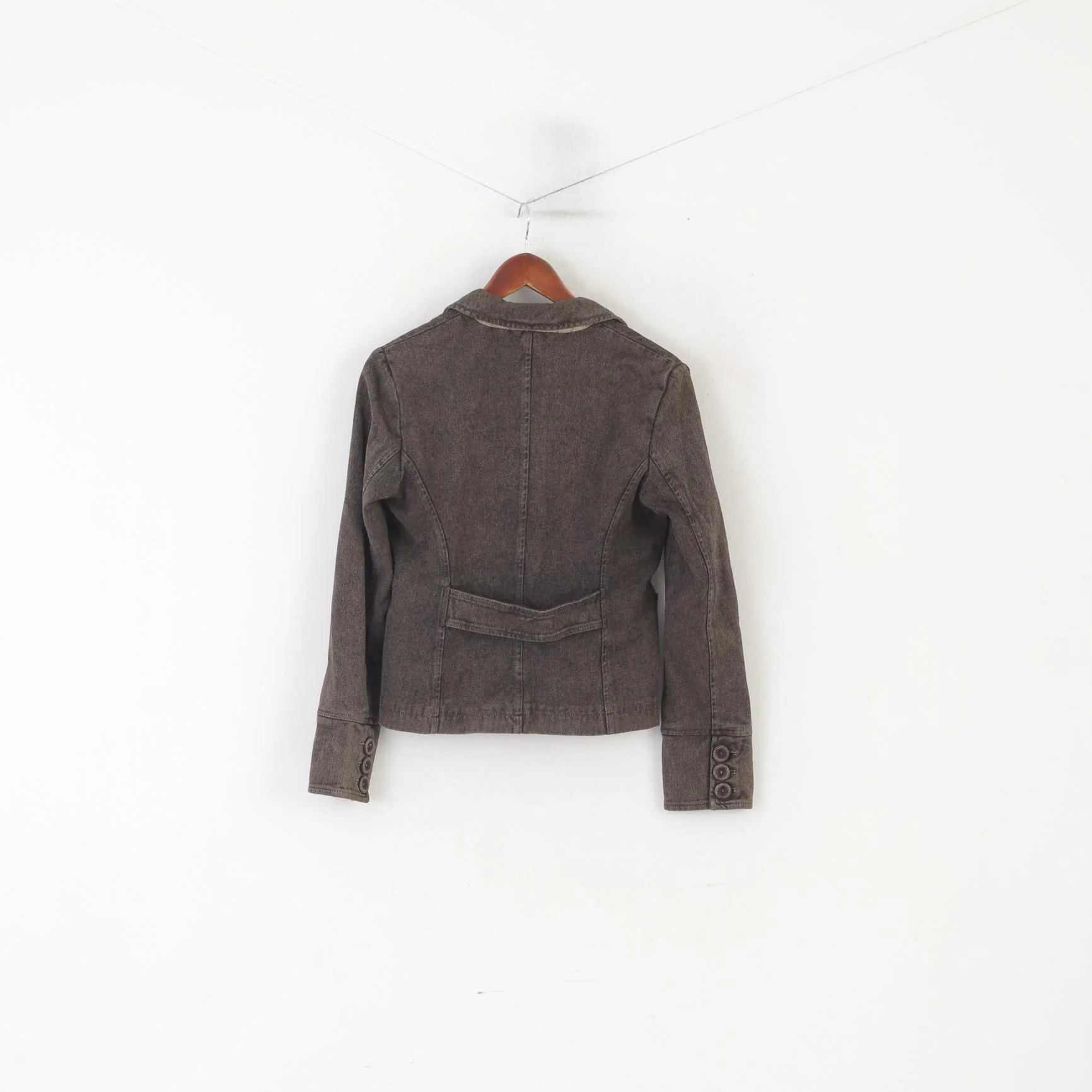 Massimo Dutti Women 40 S Blazer Brown Herringbone Vintage Cotton Cropped Jacket - Image 7