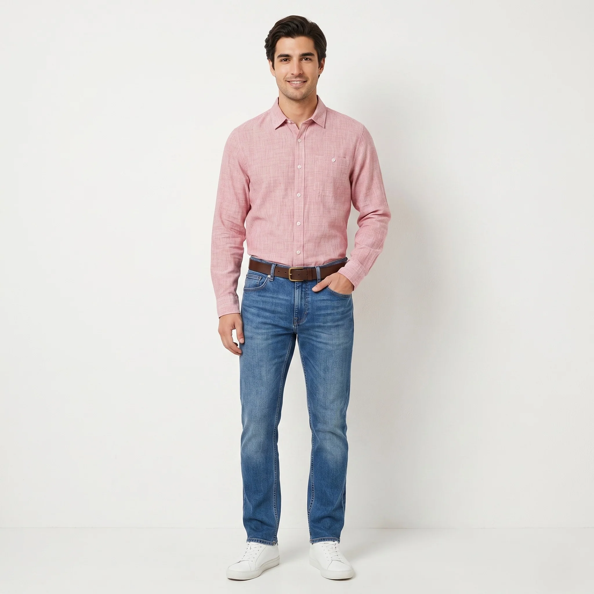 Mavi Men XL Casual Shirt Cotton  Slim White Red Denim Wear Long Sleeve Top