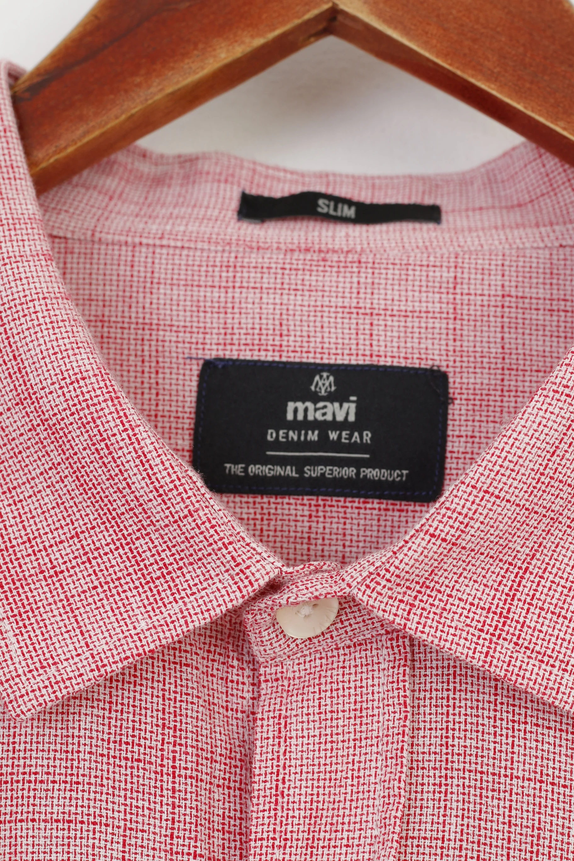 Mavi Men XL Casual Shirt Cotton  Slim White Red Denim Wear Long Sleeve Top - Image 5