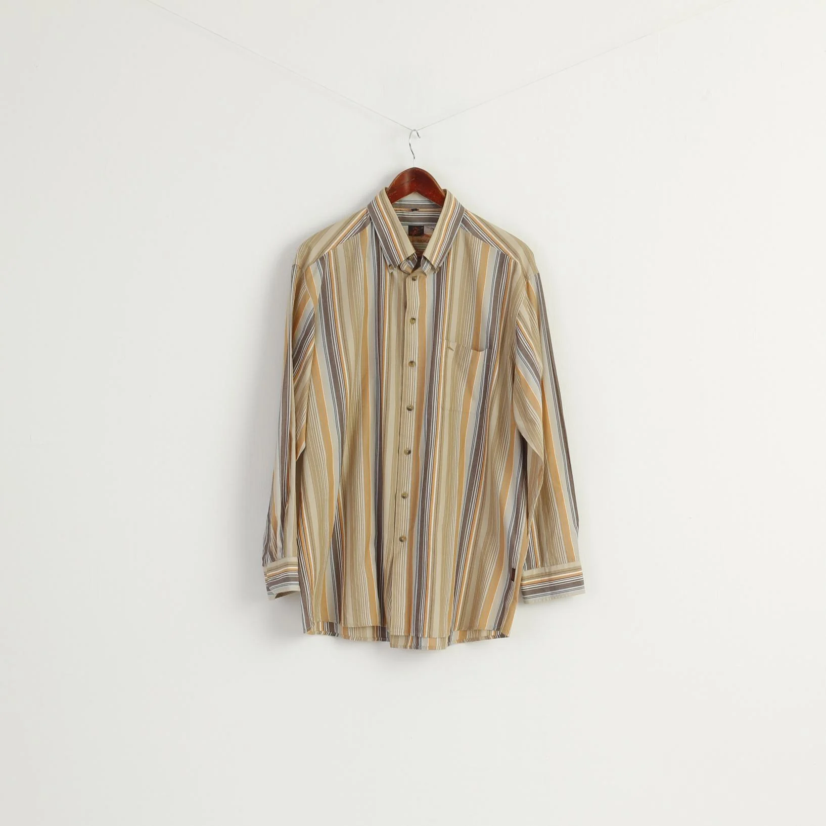 Mc KAY Men XL Casual Shirt Brown Striped Cotton VintageWestern Long Sleeve Top - Image 2