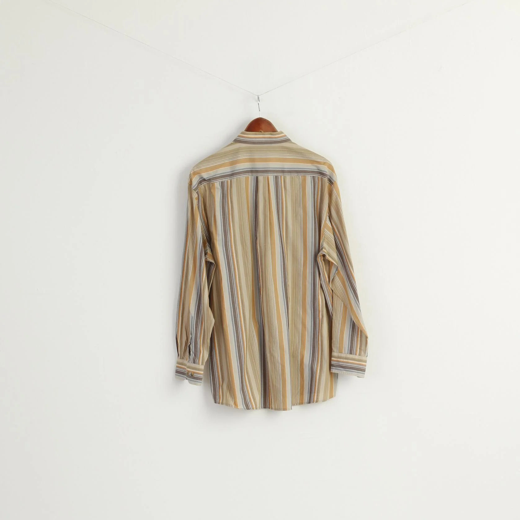 Mc KAY Men XL Casual Shirt Brown Striped Cotton VintageWestern Long Sleeve Top - Image 4