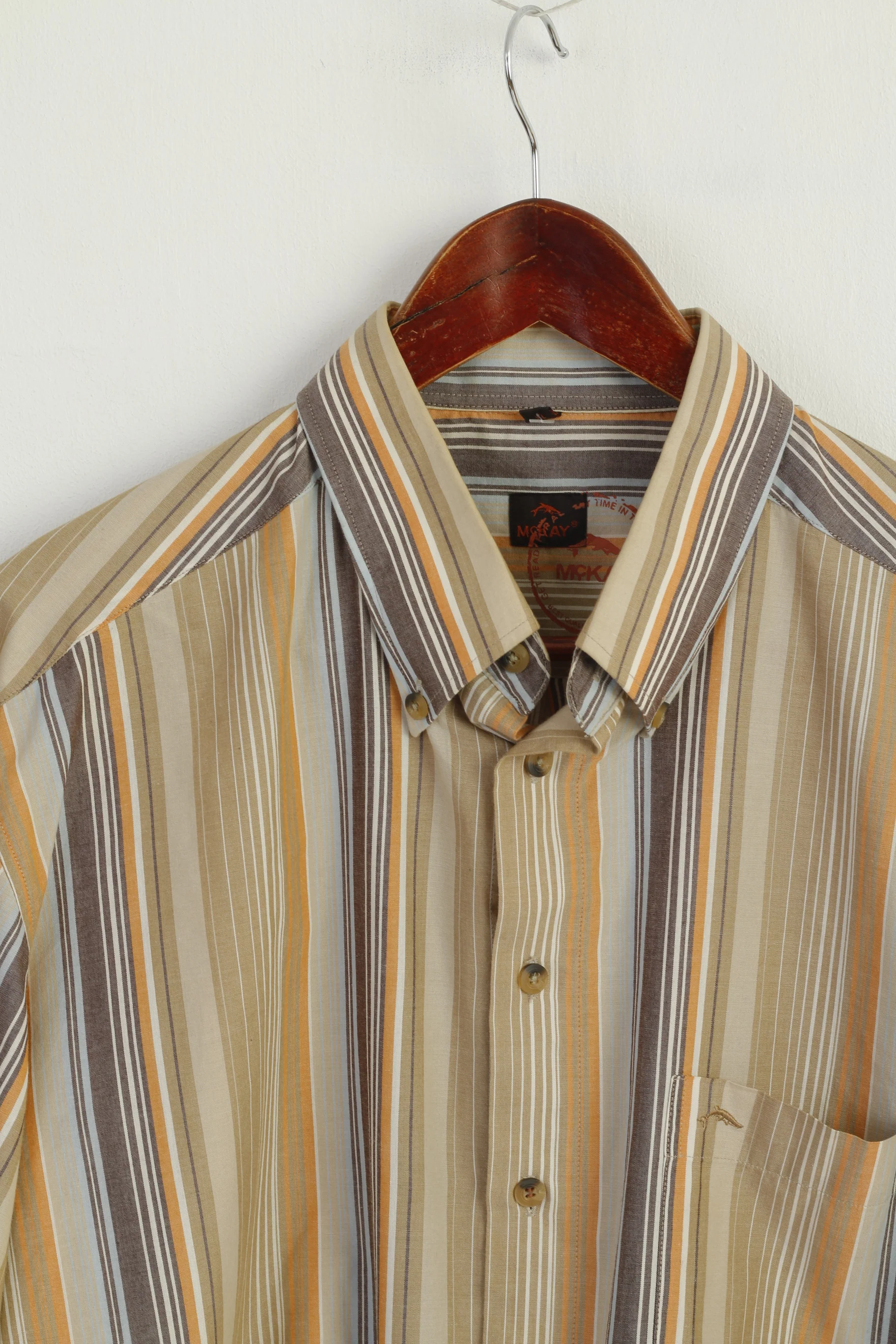 Mc KAY Men XL Casual Shirt Brown Striped Cotton VintageWestern Long Sleeve Top - Image 5