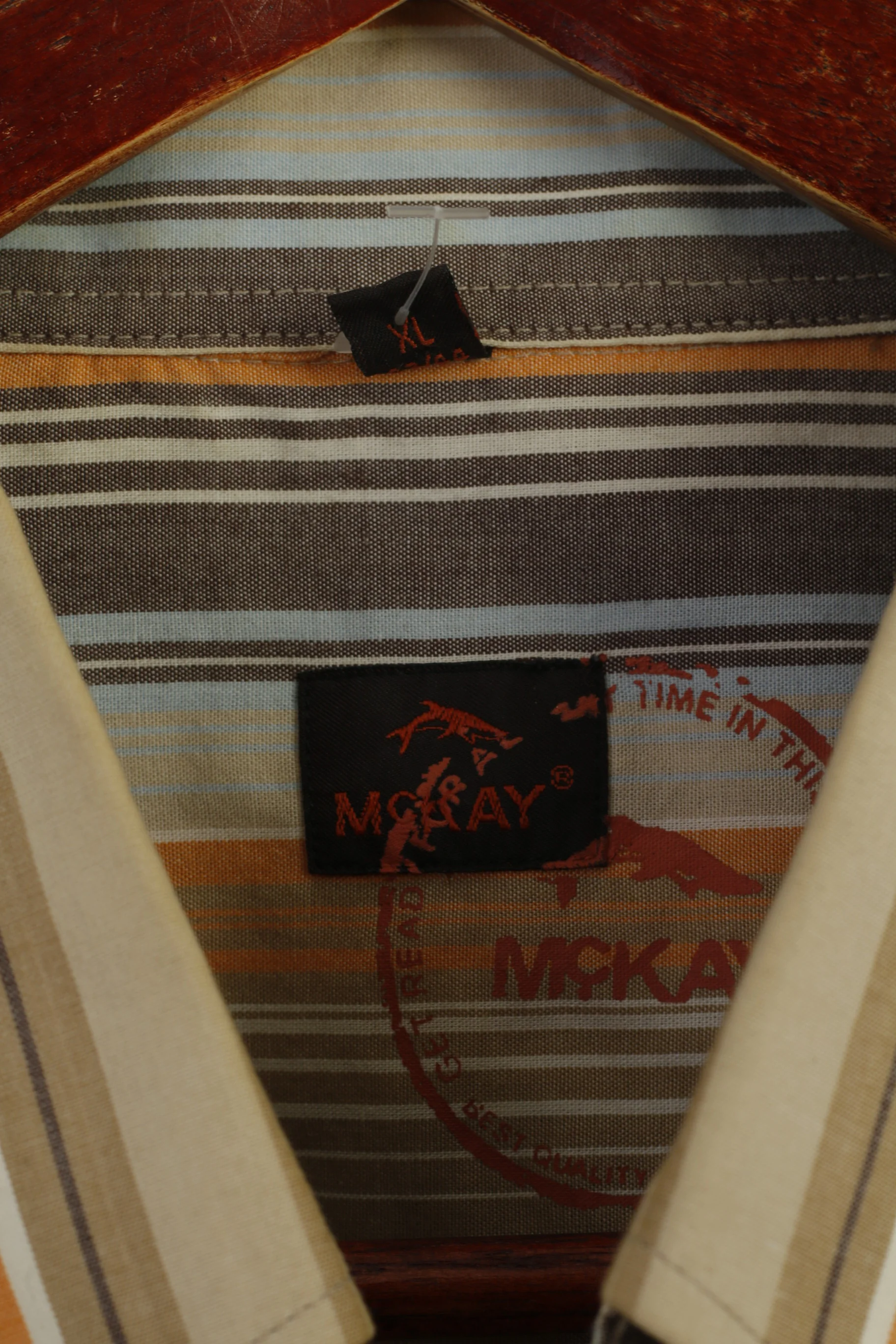 Mc KAY Men XL Casual Shirt Brown Striped Cotton VintageWestern Long Sleeve Top - Image 7