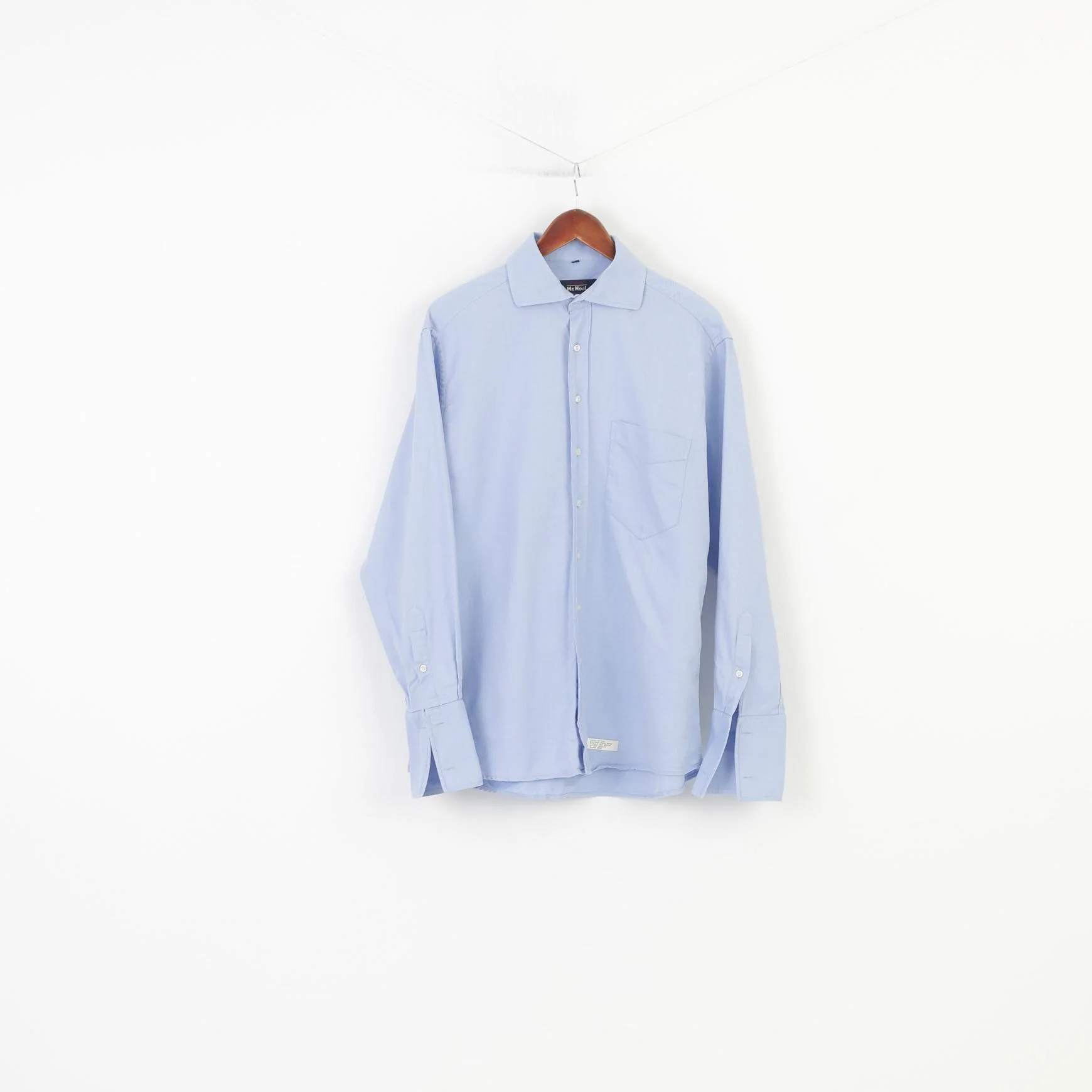 Mc Neal Men 41 L Casual Shirt Blue Two Ply Cotton Buttons Long Sleeve Casual Collar Cufflinks Top