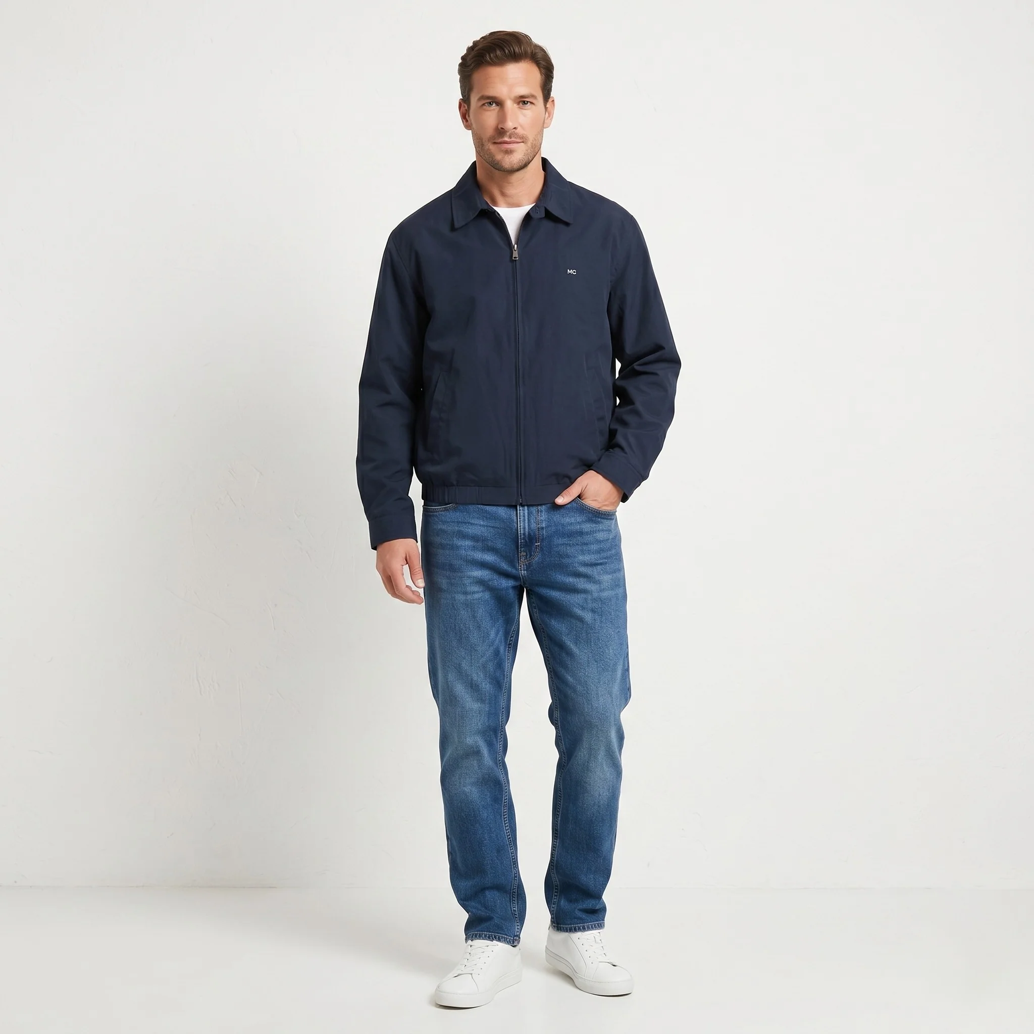 McGregor Men 54 L Jacket Navy Cotton Outdoor Harrington Zip Up Classic Top