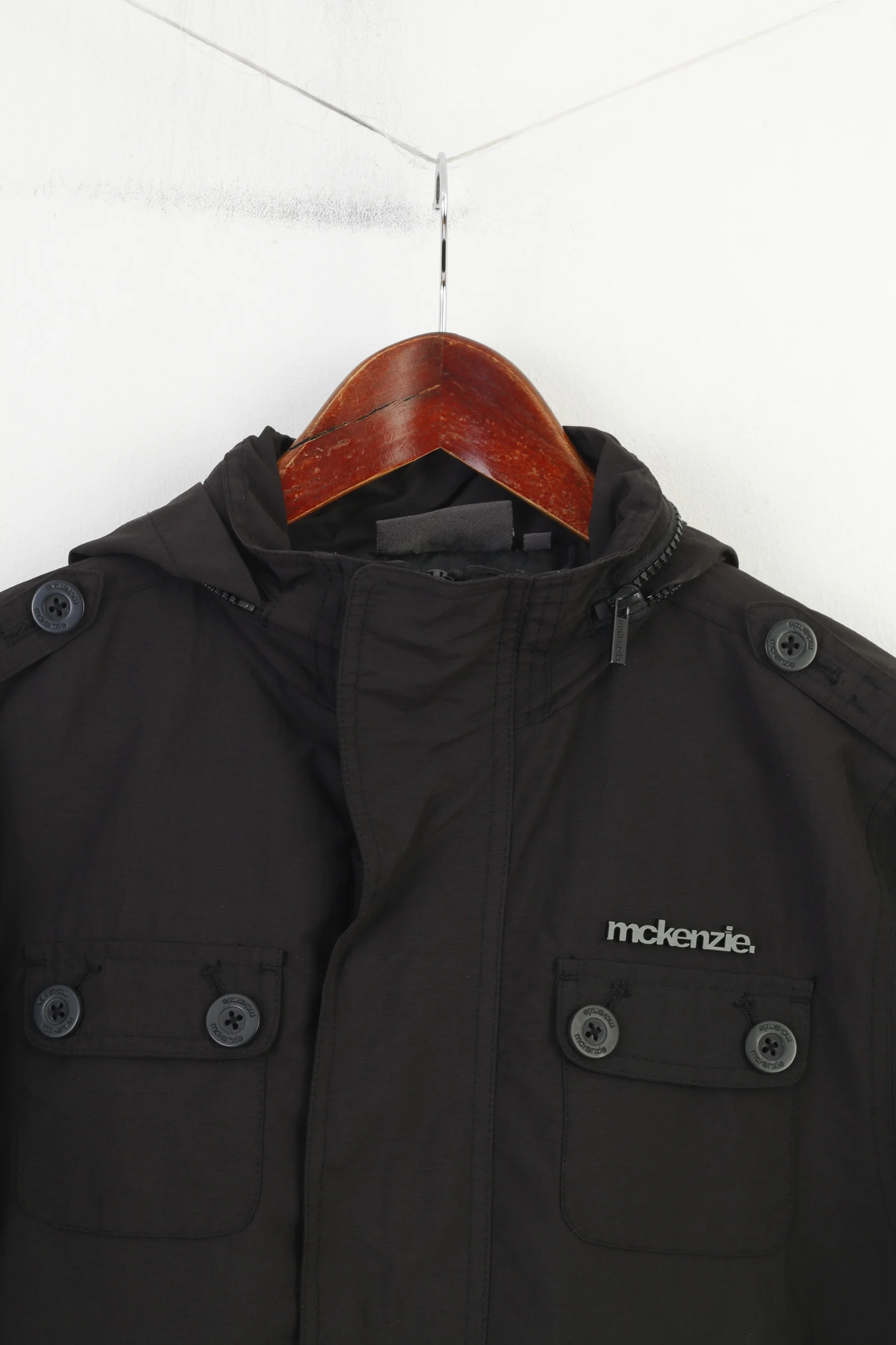 Mckenzie Women XS Jacket Nylon Waterproof Hood Black Full zipper Vintage Sport Pockets Top - Image 2
