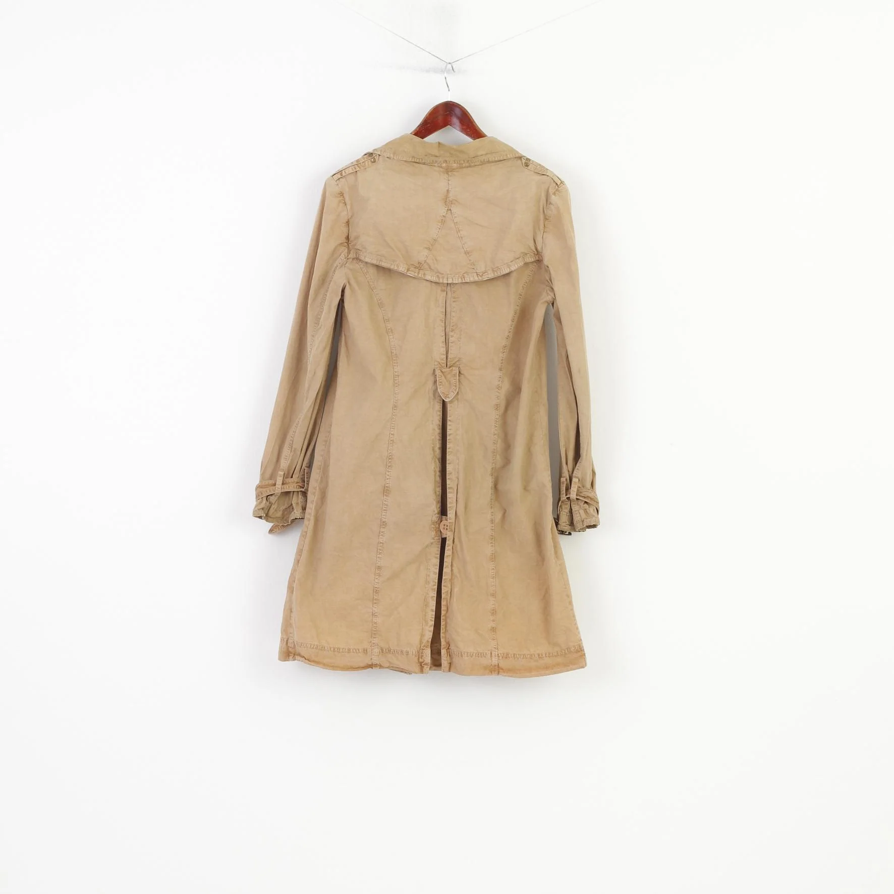 Me.Collection Women 36 S Coat Brown Double Breasted Cotton Vintage Collar Top - Image 7