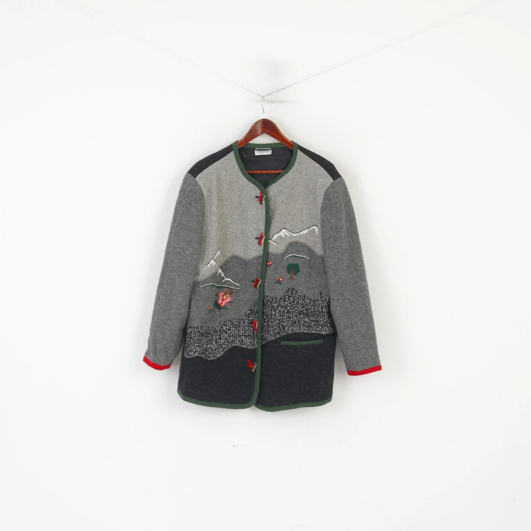 Meico Landhaus Women 44 18 XL Sweater Gray Tyrol Trachten Shoulder Pads Vintage Top - Image 2