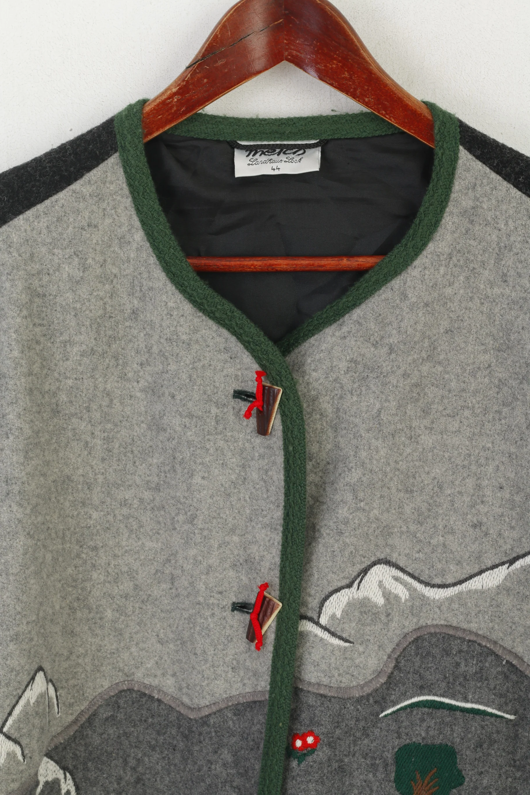 Meico Landhaus Women 44 18 XL Sweater Gray Tyrol Trachten Shoulder Pads Vintage Top - Image 3