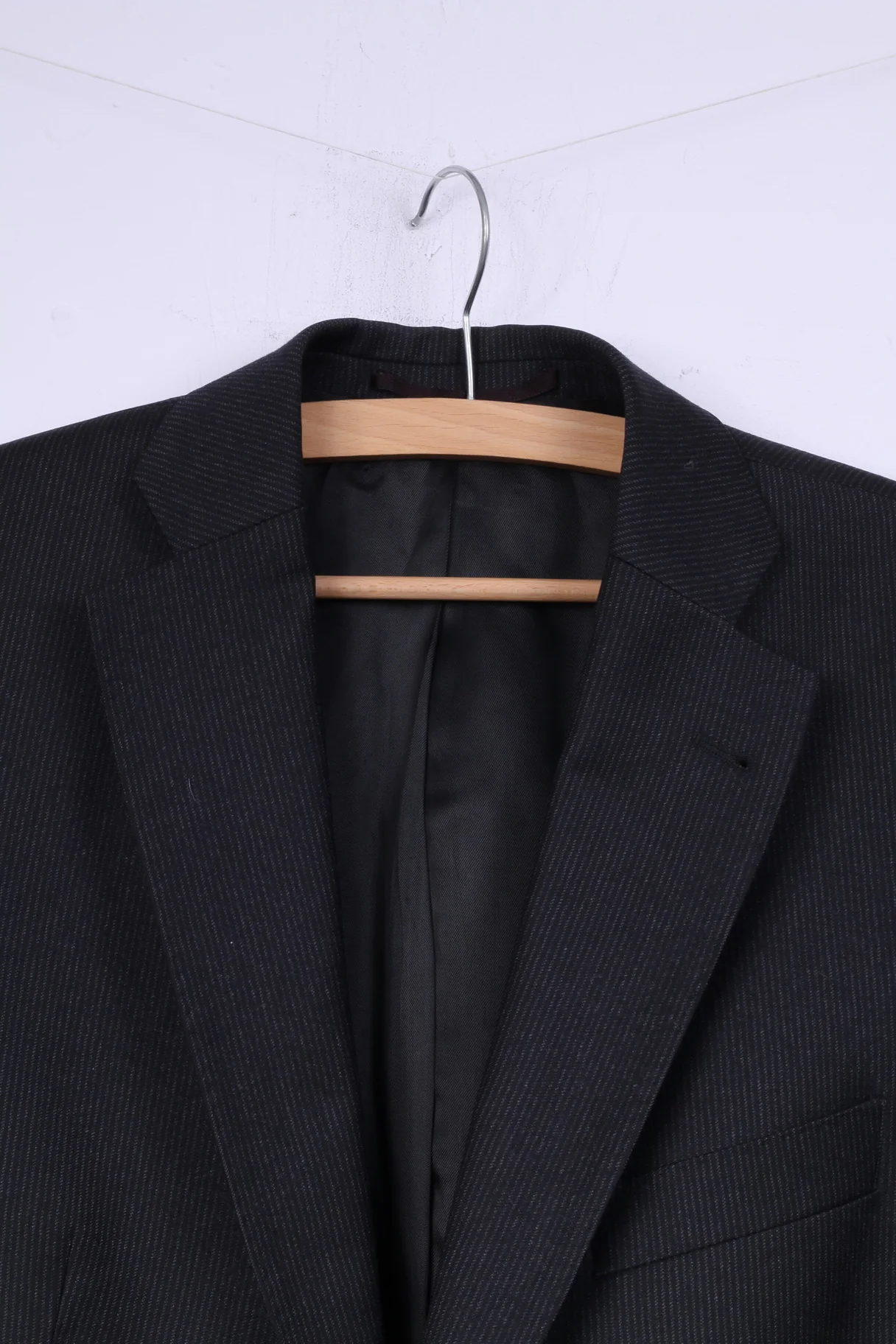 Schirling Men 48 38 Suit Black 100% Wool Vintage Blazer Trousers Striped - Image 2