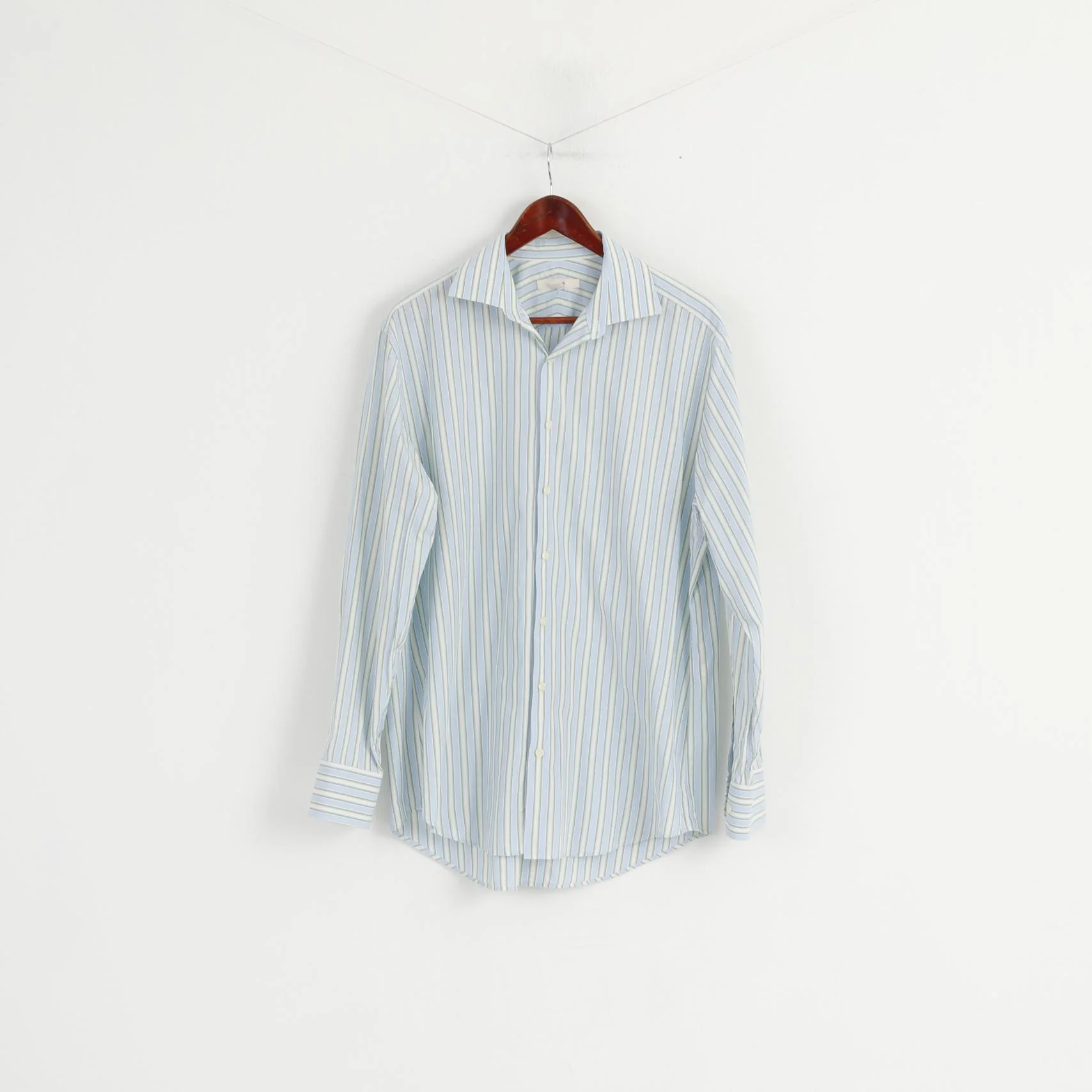 Merona Men L Casual Shirt Blue Striped Cotton Long Sleeve Elegant Top - Image 2
