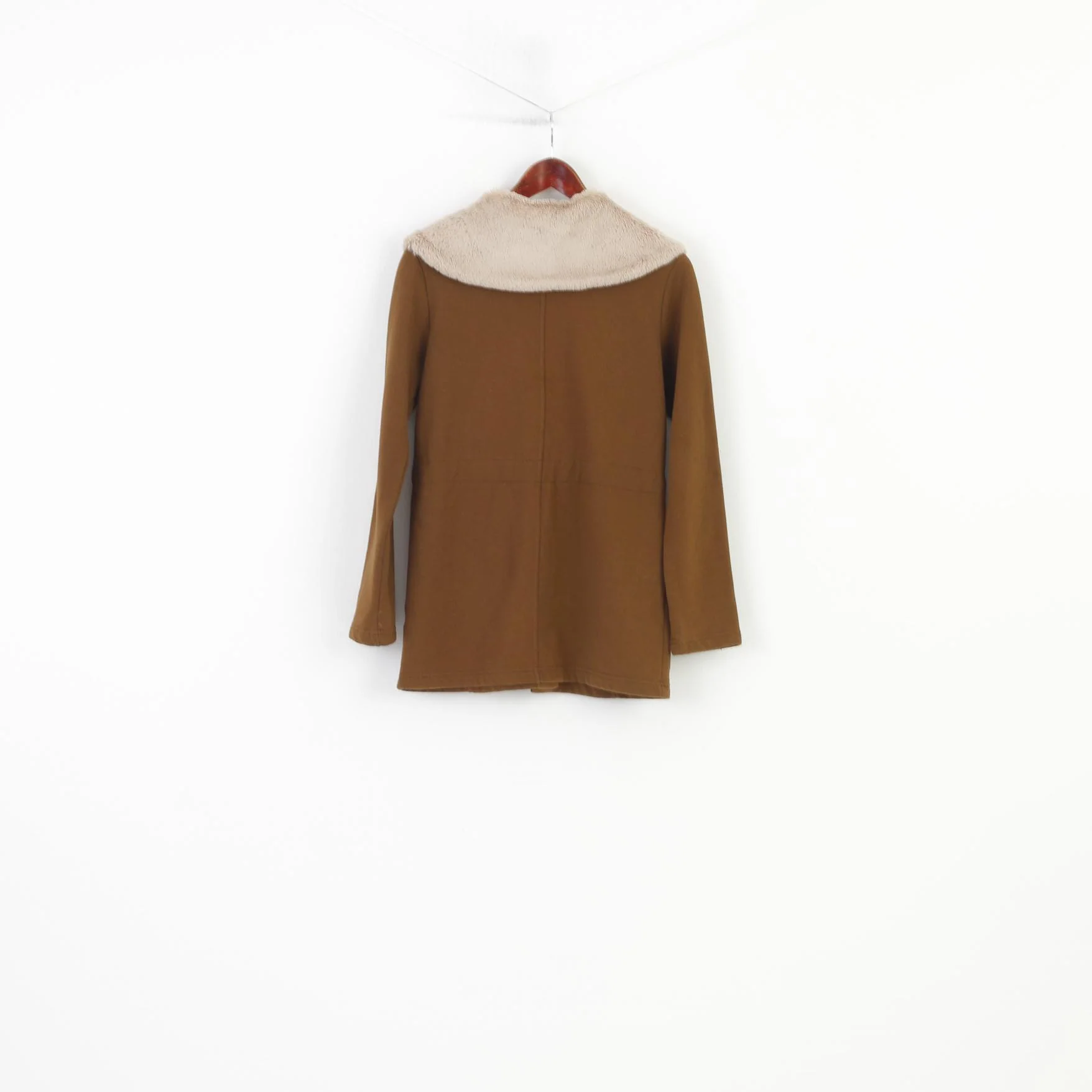 Merona Women S Jacket Brown Padded Snap Bottoms Fur Collar Vintage Cotton Top - Image 6