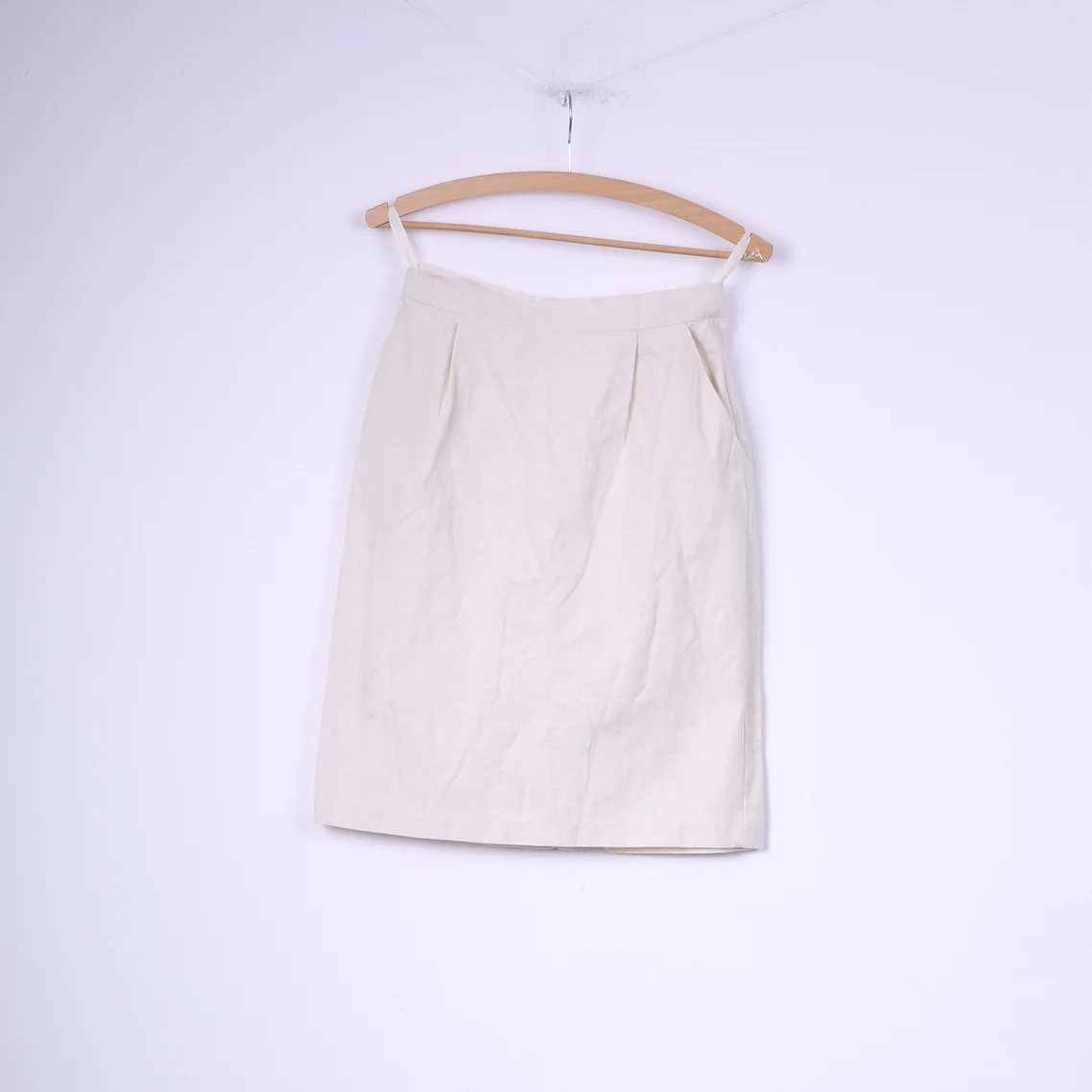Mia Cassara Roma Womens 12 M Suit Pencil Skirt Blazer Beige Cotton Linen 2 Piece - Image 6