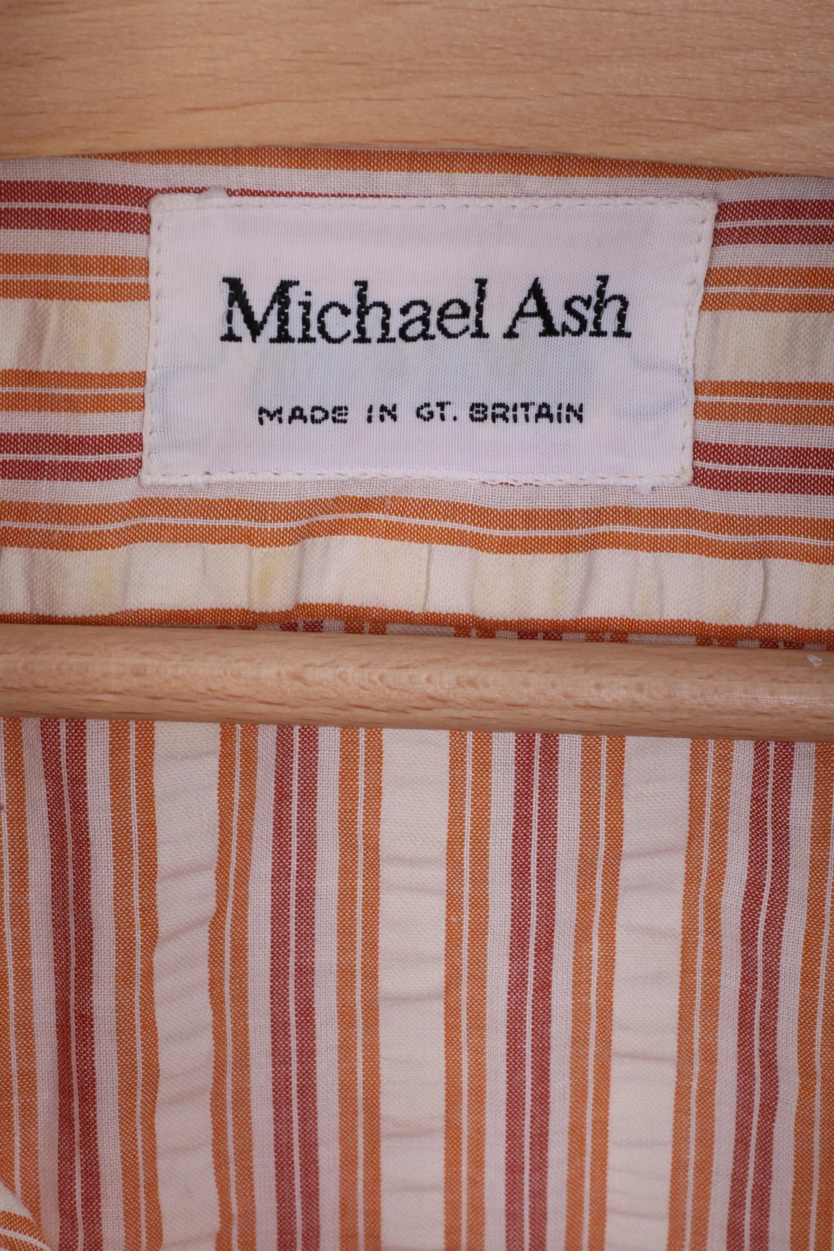 Michael Ash Mens 16 Casual Shirt Striped Orange Cotton Long Sleeve - Image 3